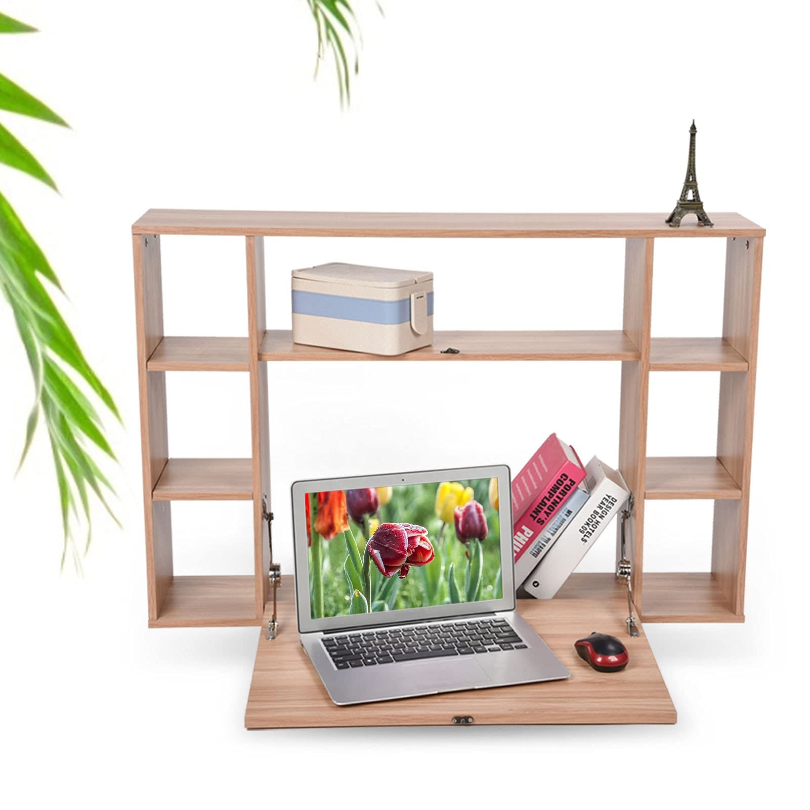 Wall Mounted Folding Computer Desk with Storage Shelves - Space Saving Home Office Workstation for Small Spaces | Perfect for Apartments, Dorms & Compact Workspaces