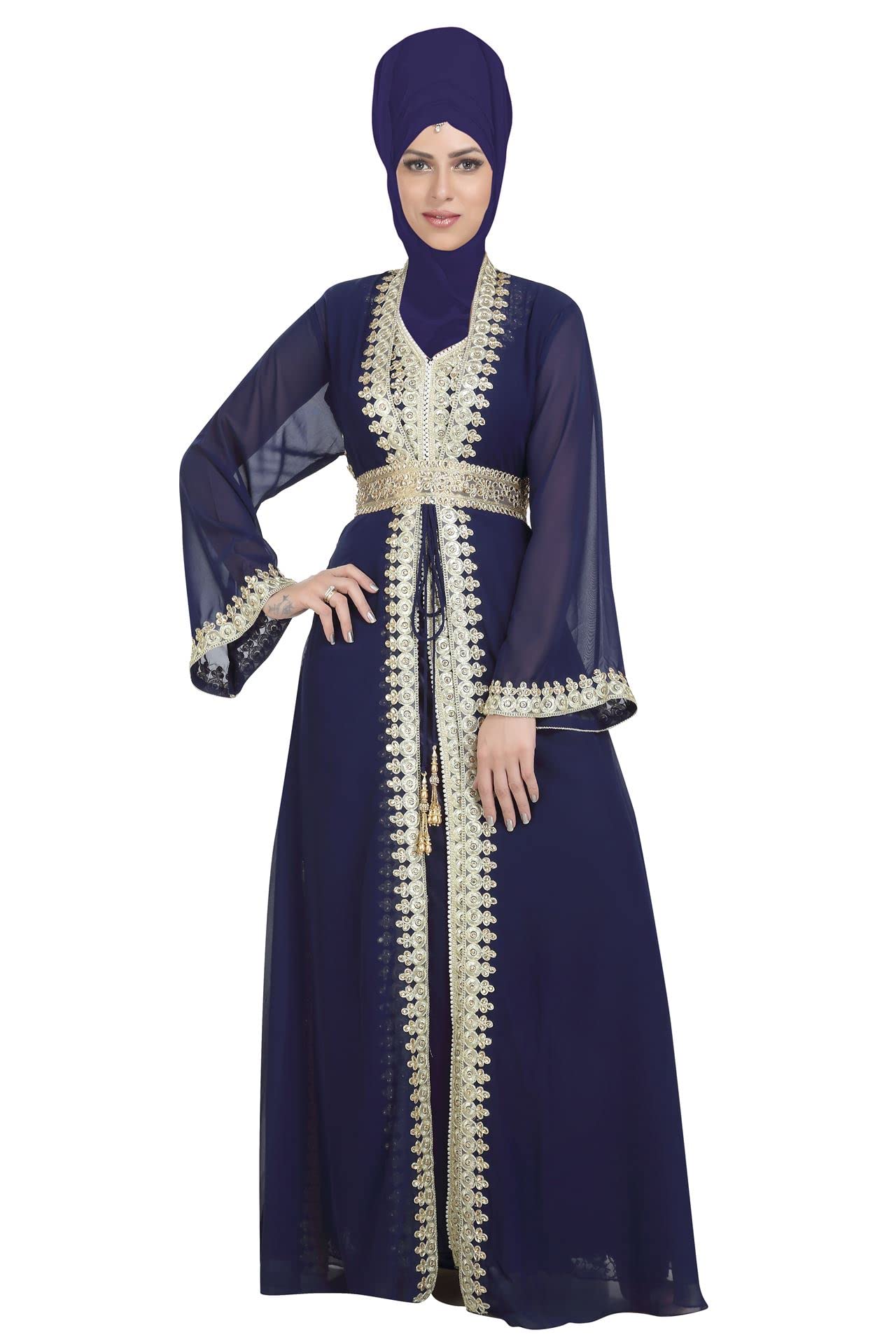 Maxim Creation Elegant Golden Lace Kaftan Dress - Plus Size Wedding Gown & Special Occasion Outfit for Bridal Shower, Beach Party & Formal Events