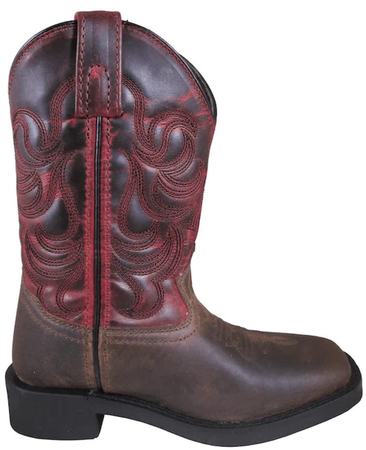 Kids' SM Tuscon Brown & Red Western Boots - Stylish Cowboy Boots for Boys & Girls - Perfect for Rodeo, Halloween & Western-Themed Parties