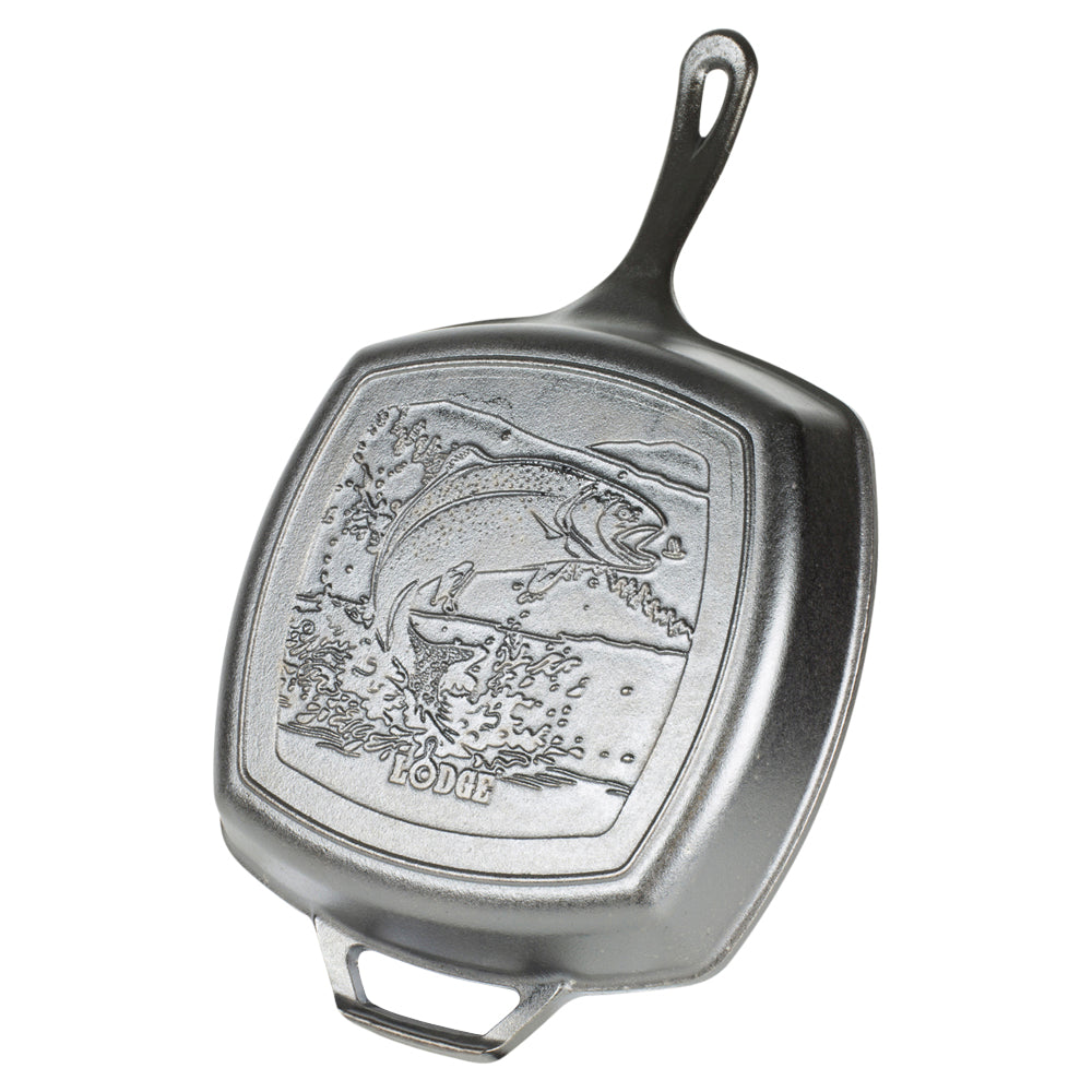 Premium Cast Iron Wildlife Series Square Grill Pan - 26cm Non-Stick Griddle for Outdoor Camping, BBQ & Indoor Cooking - Perfect for Steaks, Burgers & Pancakes