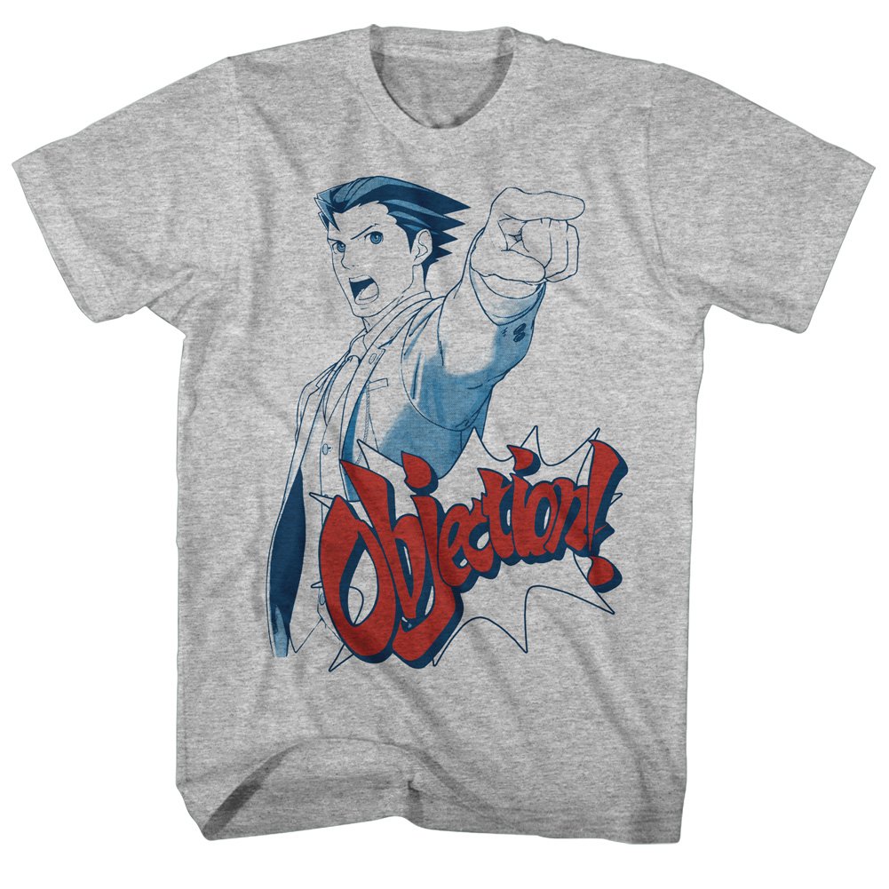 Phoenix Wright Ace Attorney Objection! Gaming T-Shirt for Adults - Grey Tall Size - Perfect for Cosplay, Conventions & Anime Fans