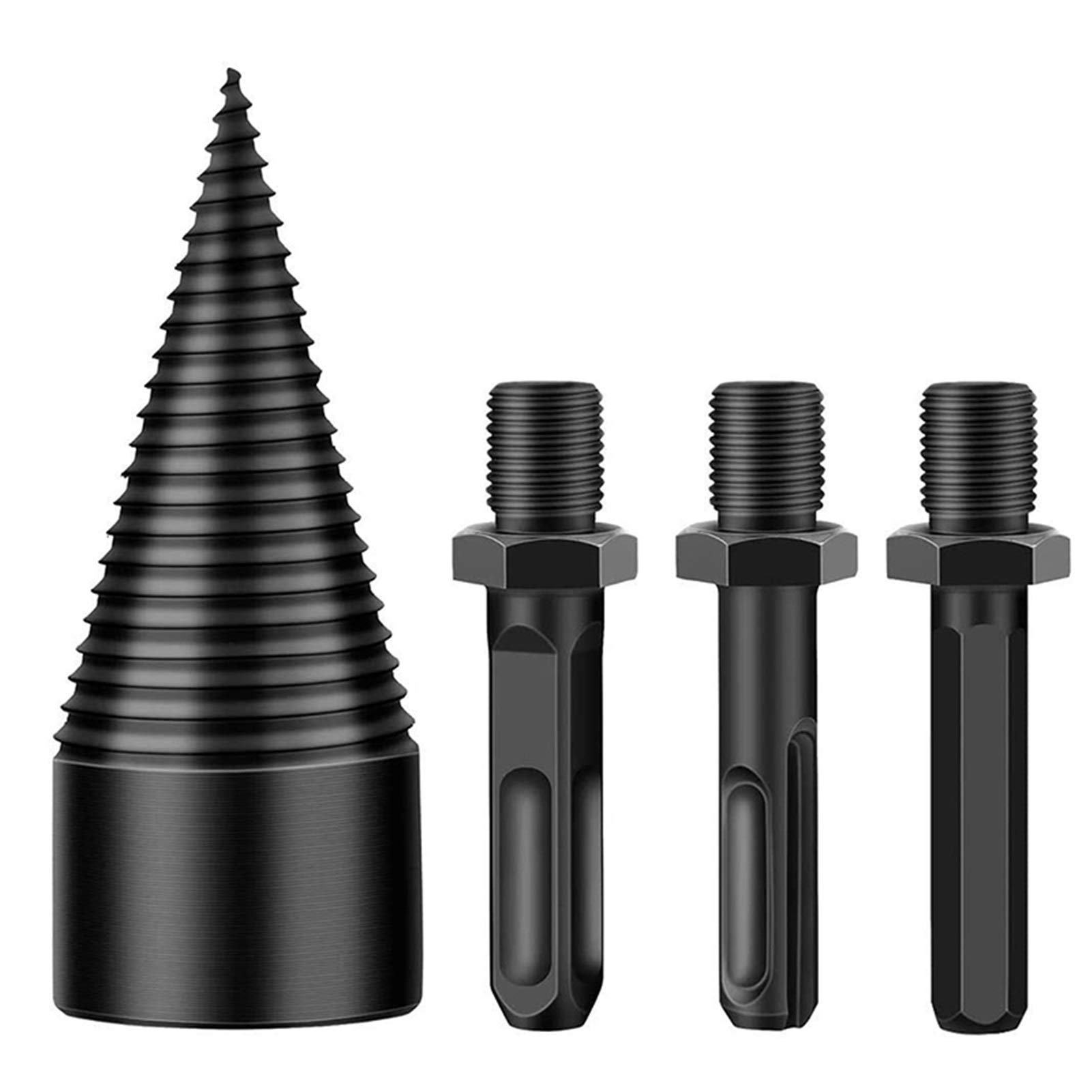 3-Piece 42mm Log Splitter Drill Bit Set - Removable Firewood Kindling Splitter Cone Screw Bits for Wood Splitting (Black) - Perfect for Firewood Processing, Camping, and DIY Wood Projects