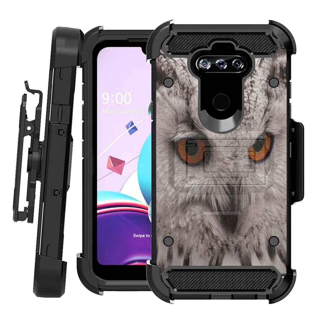 Rugged LG K8X Case with Kickstand & Holster - Heavy Duty Protection for US Cellular (White Owl) - Perfect for Outdoor & Work Use