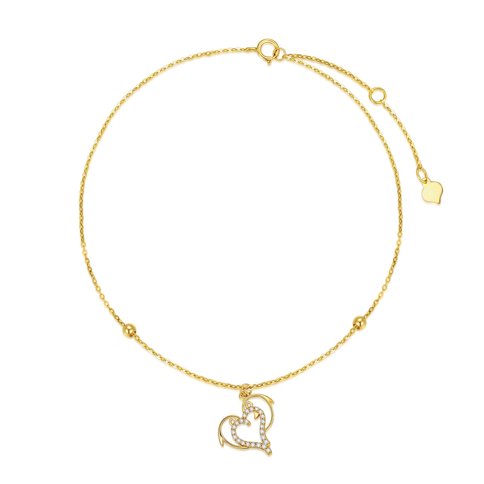 14k Solid Gold Dolphin & Elephant Anklet for Women - Dainty Thin Chain Charm Ankle Bracelet - Real Gold Foot Jewelry - Perfect Anniversary & Valentine's Gift for Wife, Girlfriend - Ideal for Beach Vacations, Summer Outfits & Special Occasions
