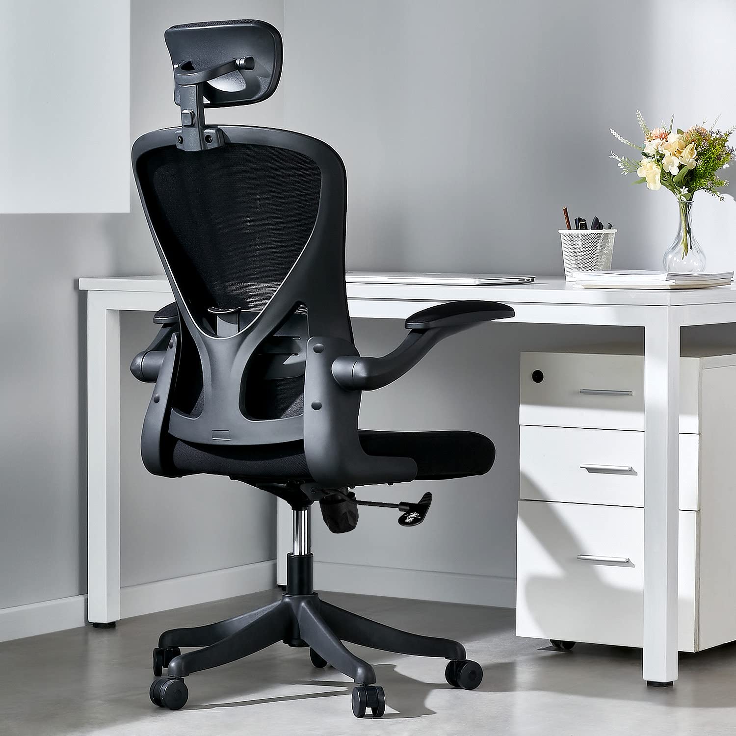 OMUSA-PDI Ergonomic Office Chair - Breathable Mesh Computer Chair with Adjustable Lumbar Support, Height-Adjustable Rolling Desk Chair with Flip-Up Arms - Perfect for Home Office, Gaming & Workspace