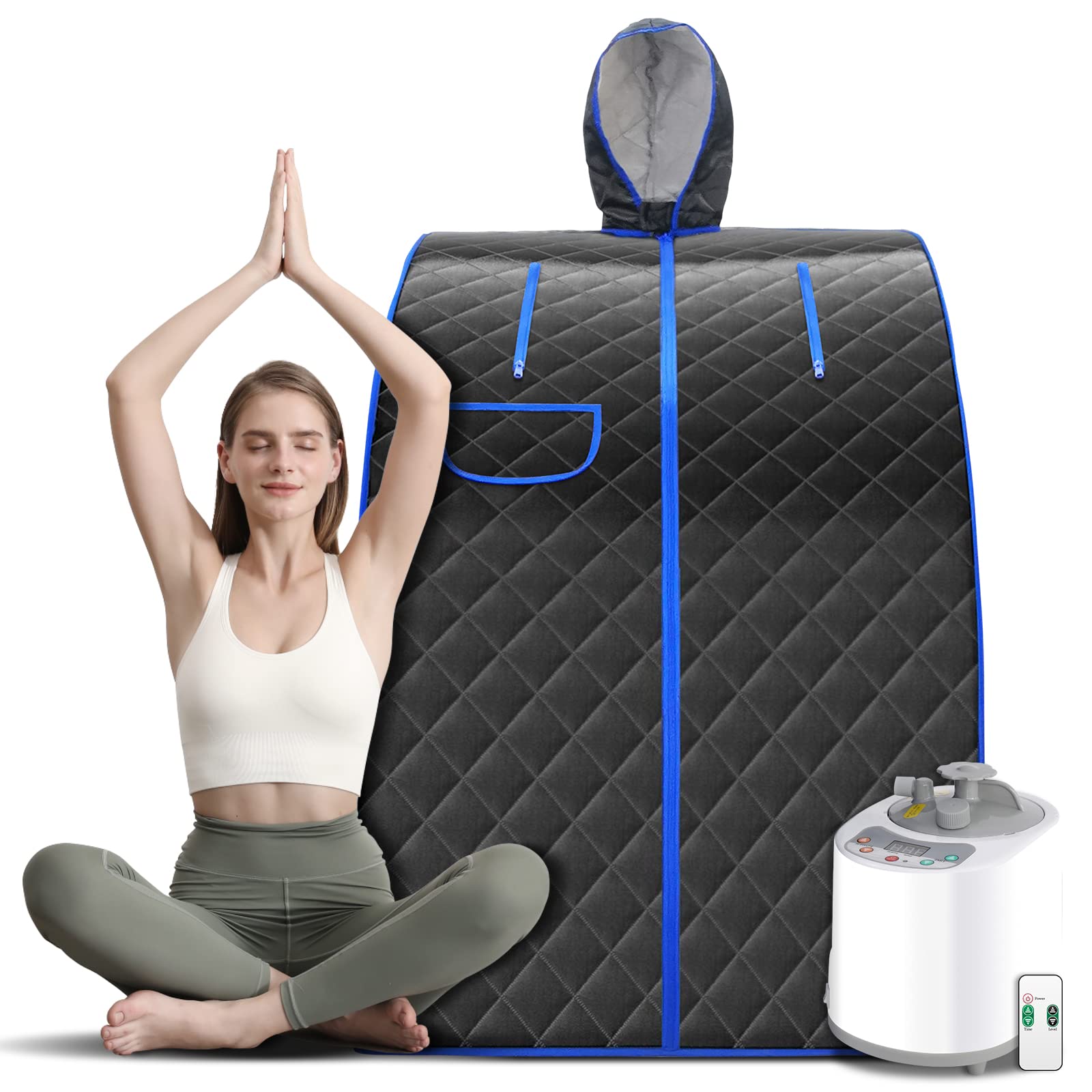 Smartmak Portable Steam Sauna Kit for Home Spa - Full Body Detox Therapy Tent with Adjustable Hat, 2L Steamer with 9 Heat Levels & 99-Minute Timer Remote Control - Perfect for Relaxation, Weight Loss & Muscle Recovery (Black)