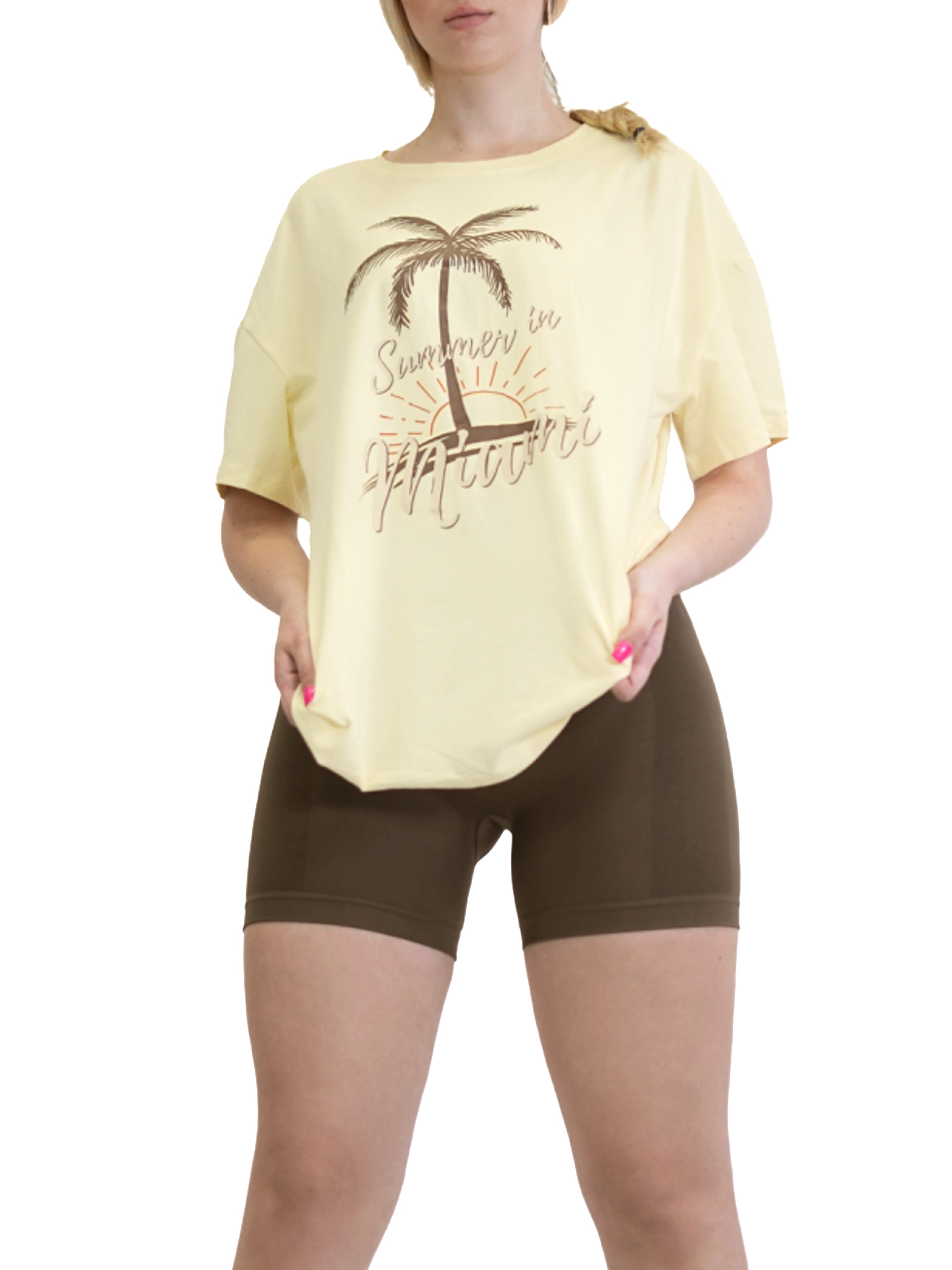 Miami Summer Pump Tee - Women's Casual Short Sleeve T-Shirt in Ivory | Beach Outfit, Vacation Wear & Summer Fashion