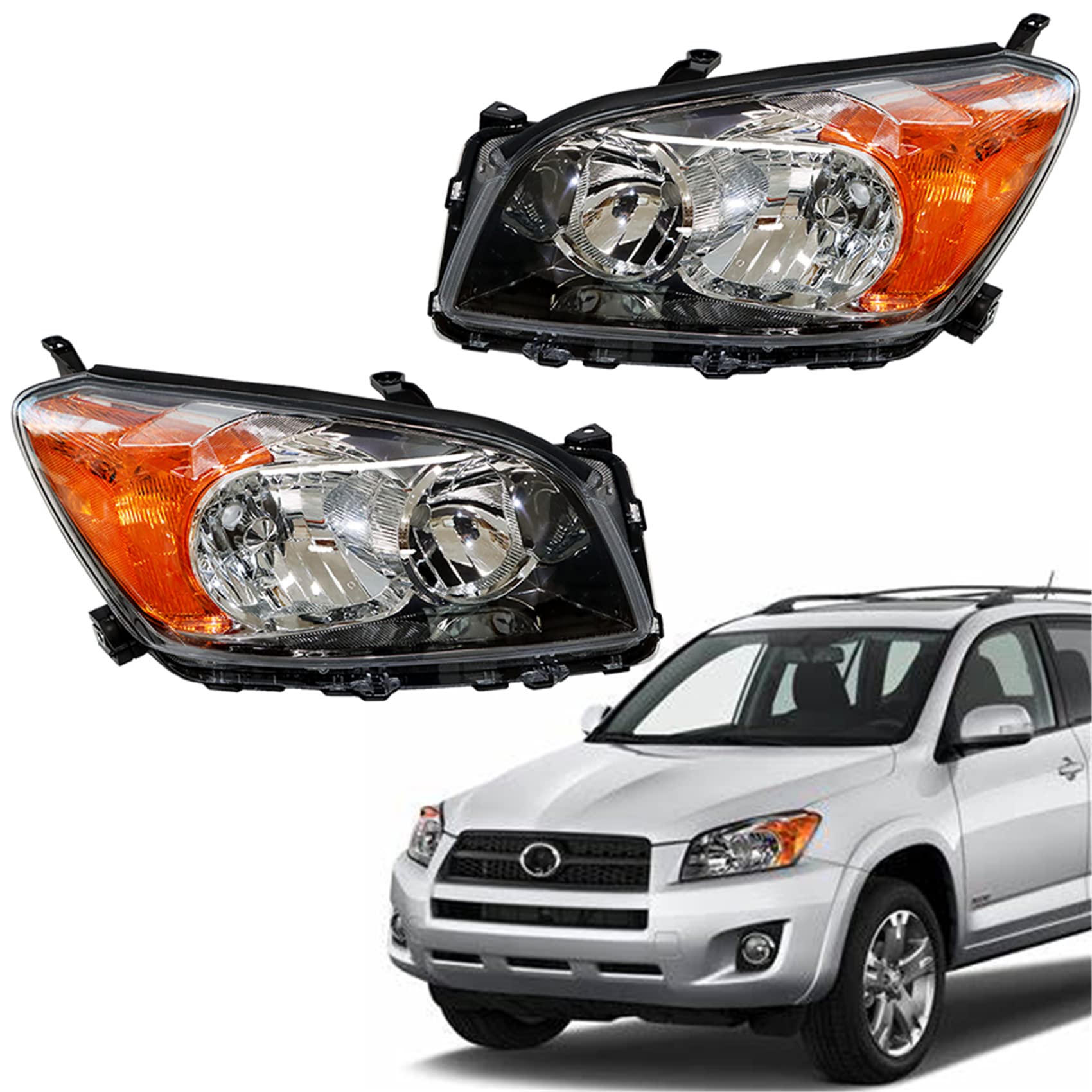 Toyota RAV4 2009-2012 Headlight Assembly Replacement - Black Projector Headlights Set for Driver & Passenger Side | Durable Aftermarket Headlights for Night Driving & Off-Road Adventures