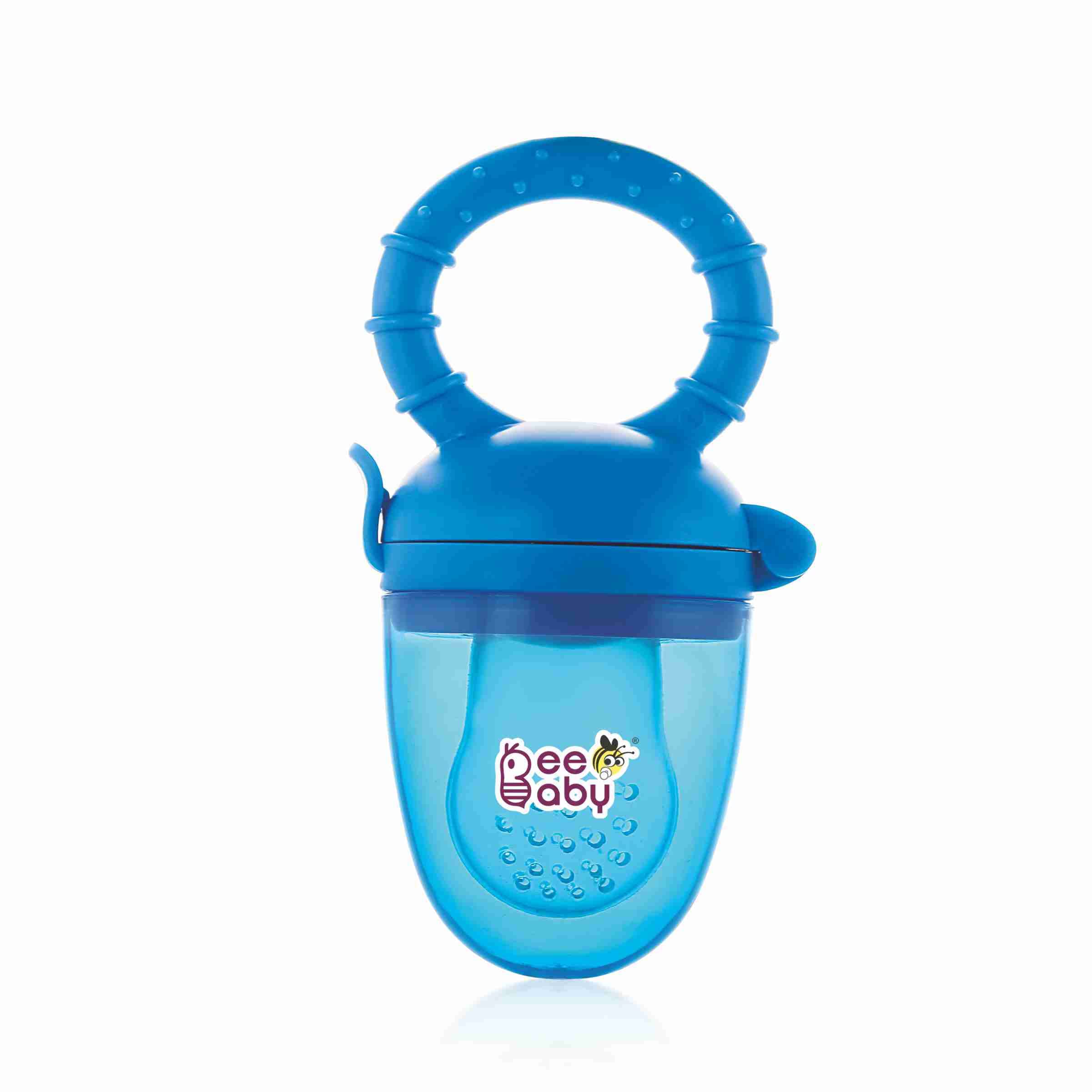 BeeBaby Soft Silicone Baby Food Feeder with Extra Mesh - Safe Anti-Choking Fruit Pacifier & Teether for Infants 3+ Months | 100% BPA Free | Perfect for Purees, Fruits & Teething Relief (Fruttino - Blue)