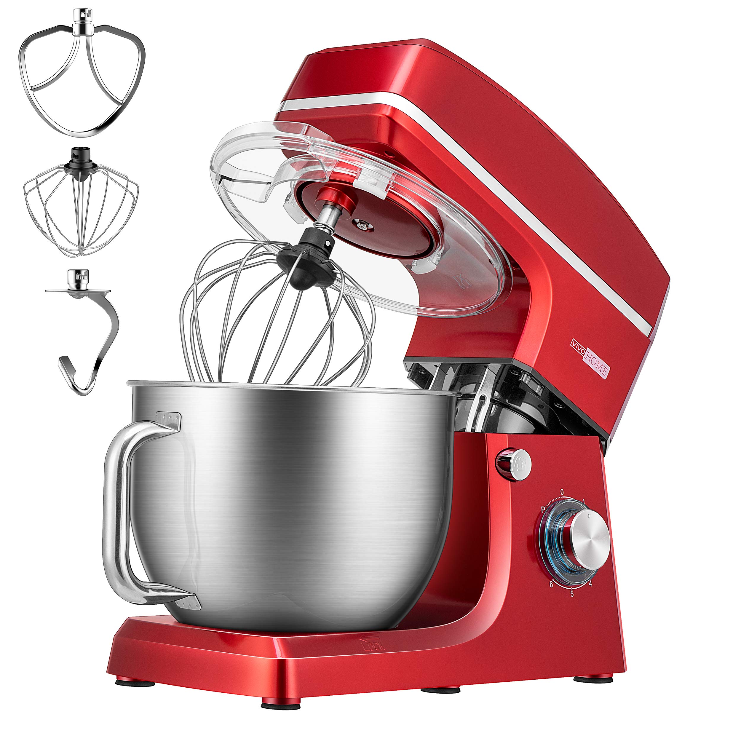 VIVOHOME 7.5 Quart Stand Mixer - 660W 6-Speed Tilt-Head Electric Kitchen Mixer with Beater, Dough Hook & Wire Whip | Perfect for Baking Cakes, Cookies, Bread & Whipping Cream | Red Countertop Mixer for Home Bakers