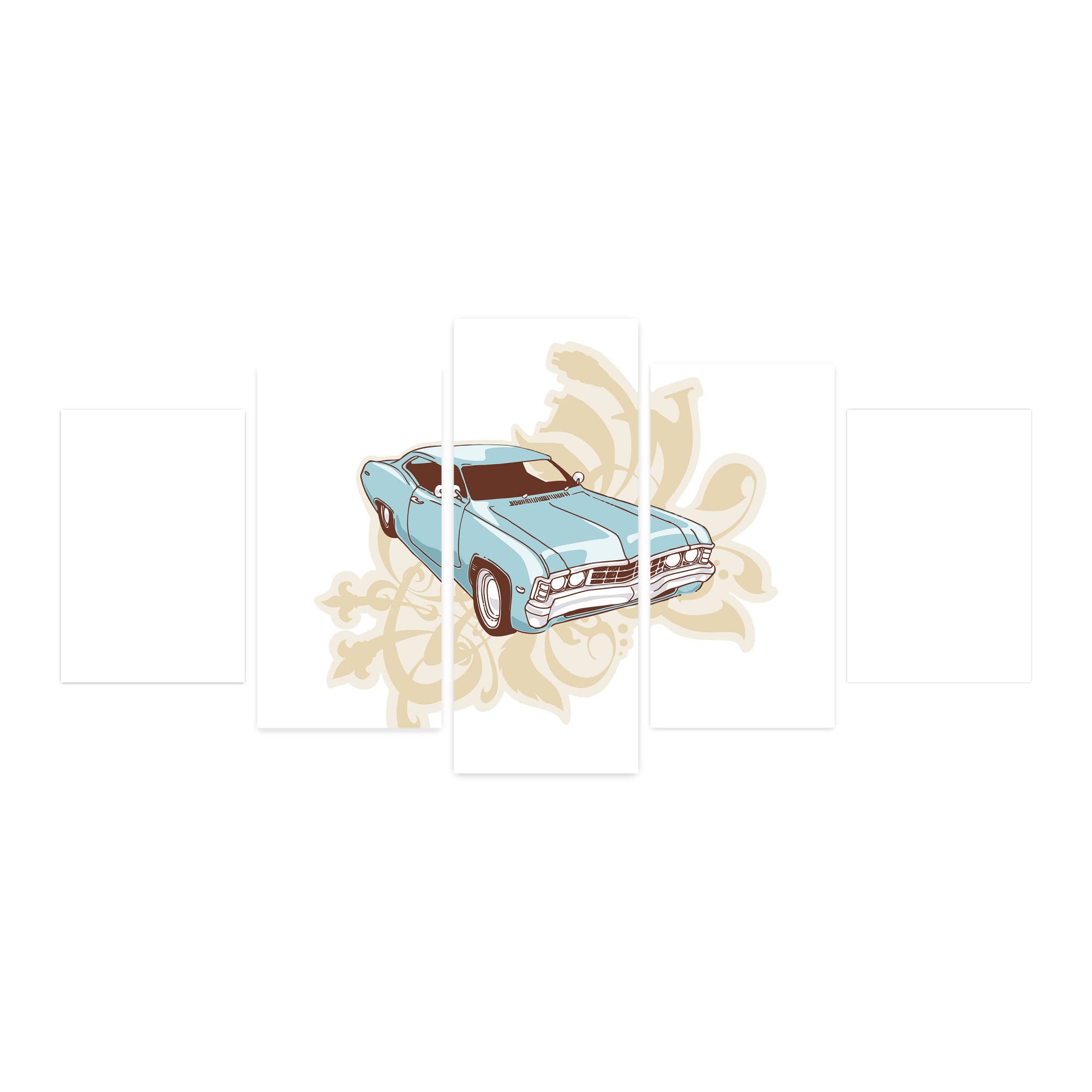 Ambesonne 5-Panel Acrylic Glass Wall Art - Classic Sports Car with Abstract Retro Design, 60