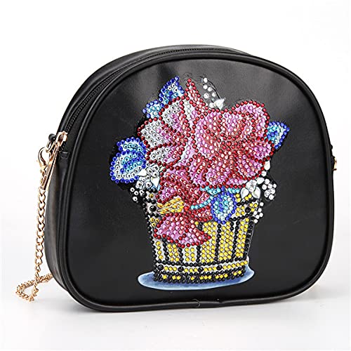 Diamond Painting Potted Flower Crossbody Bag for Women - Small Leather Wallet Shoulder Purse with Zipper | DIY Special Shaped Handbag for Kids & Adults | Perfect for Travel, Shopping & Daily Use