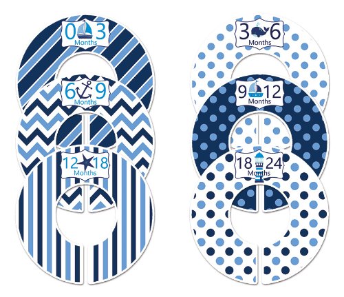 Nautical Blue Baby Boy Nursery Closet Hangers - Set of 6 for 1.25 Inch Rod | Perfect for Organizing Newborn & Toddler Clothes