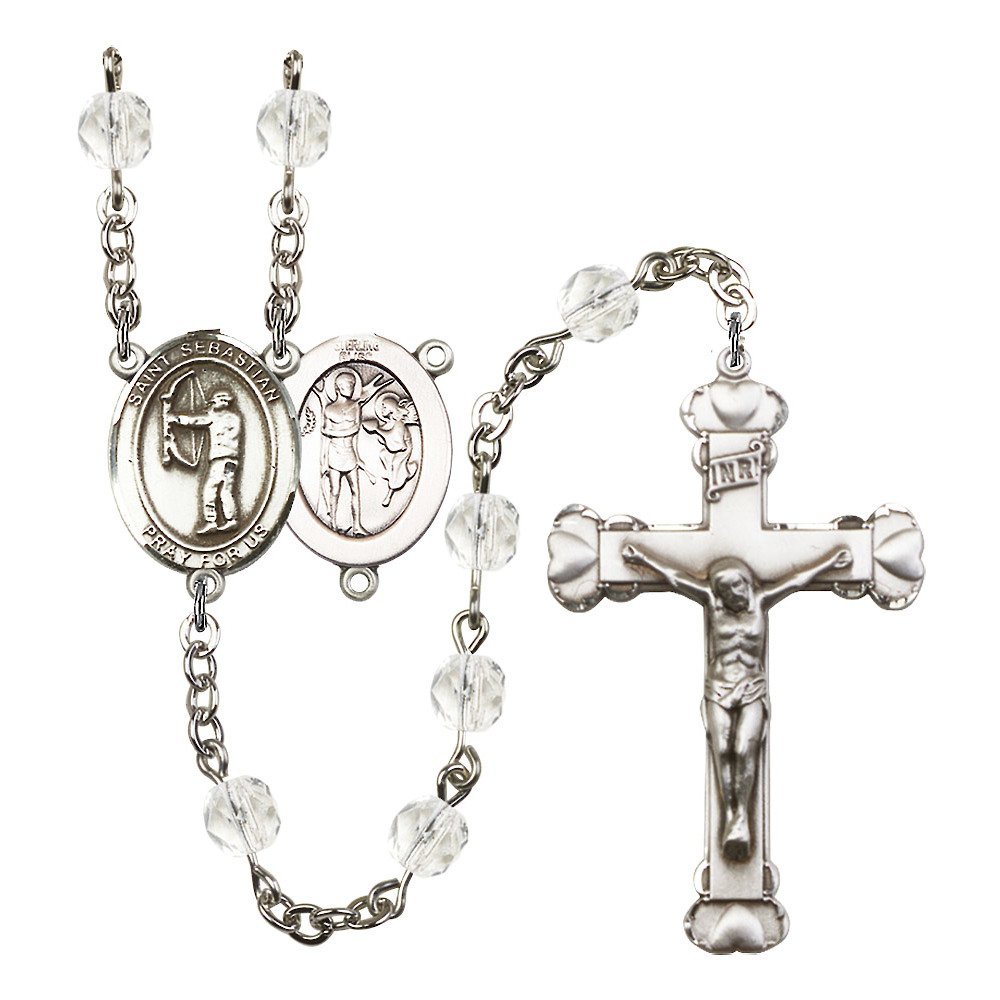 Bonyak St. Sebastian Archery Silver Plated Rosary Necklace - Birthstone Colors for All Months | Religious Jewelry Gift for Baptism, First Communion & Spiritual Protection