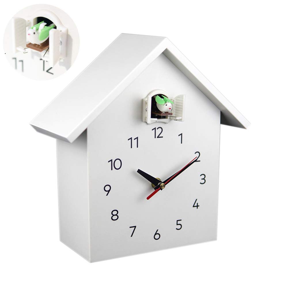Chalet-Style Cuckoo Quartz Wall Clock - Modern Bird Hanging Watch with Alarm - White Home Decor (27x25.5x12cm) - Perfect for Living Room, Bedroom & Cabin Decor