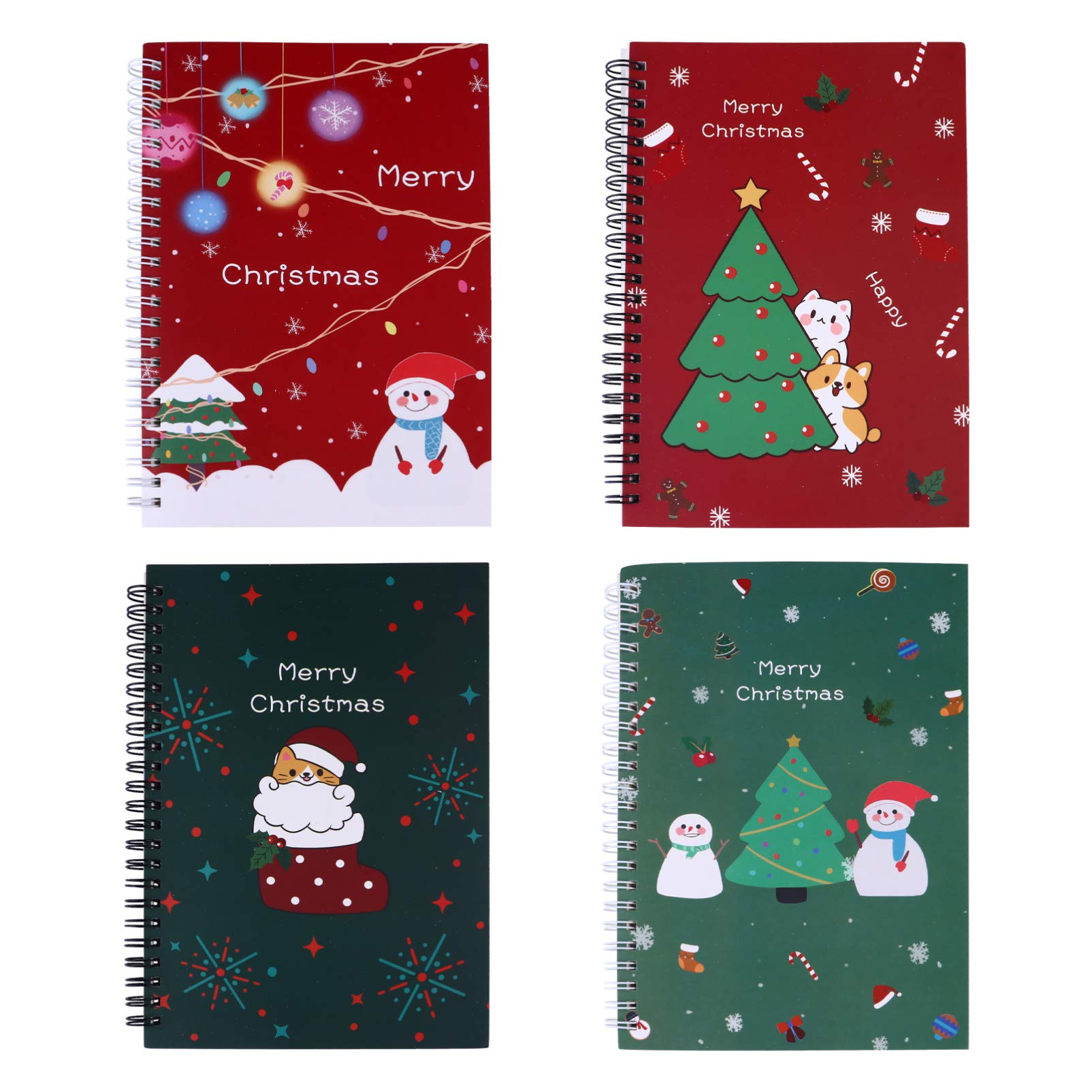 NUOBESTY A5 Christmas Holiday Spiral Notepads 4-Pack, 14.5x20.8cm Festive Coil Notebooks for Students, Travel & To-Do Lists - Assorted Designs - Perfect for Gift Giving, School Supplies & Holiday Planning