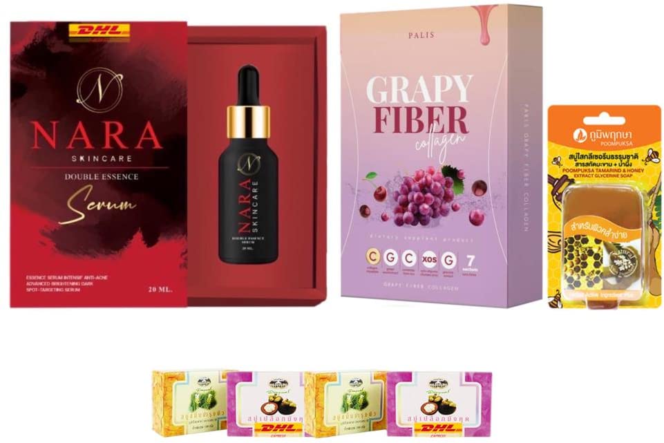 Nara Skincare Double Essence Serum 20ml with Palis Grapy Fiber & Collagen - Anti-Aging Face Serum for Youthful Skin | DHL Express Shipping by Thaigiftshop | Perfect for Night Routine & Dry Skin Care
