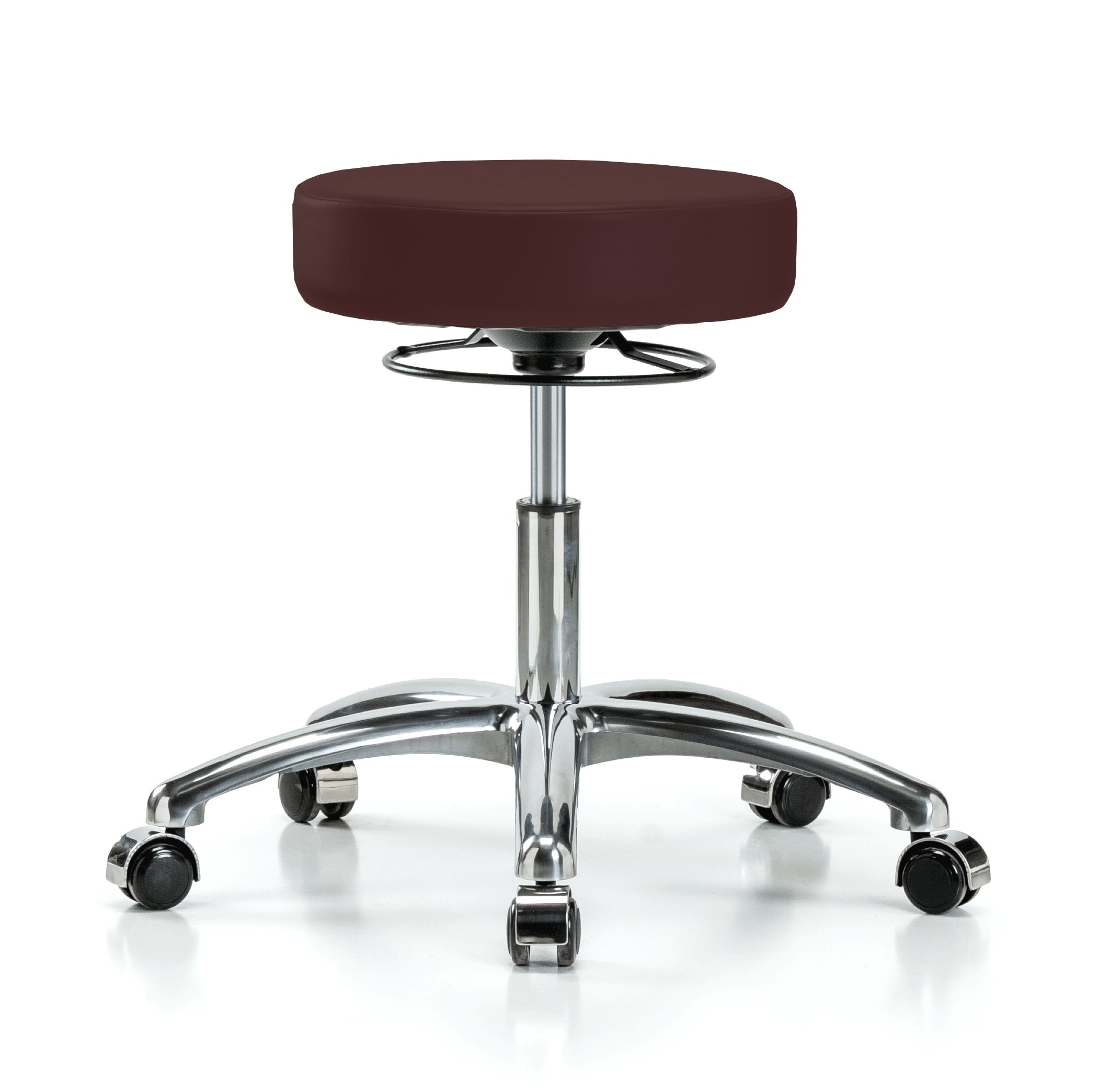 360 Degree Rolling Adjustable Massage Therapy Swivel Stool - Perch Chrome Ergonomic Office Chair for Carpet/Linoleum | 300lb Weight Capacity | Burgundy Vinyl | Perfect for Desk Work, Salon, Massage & Physical Therapy Sessions