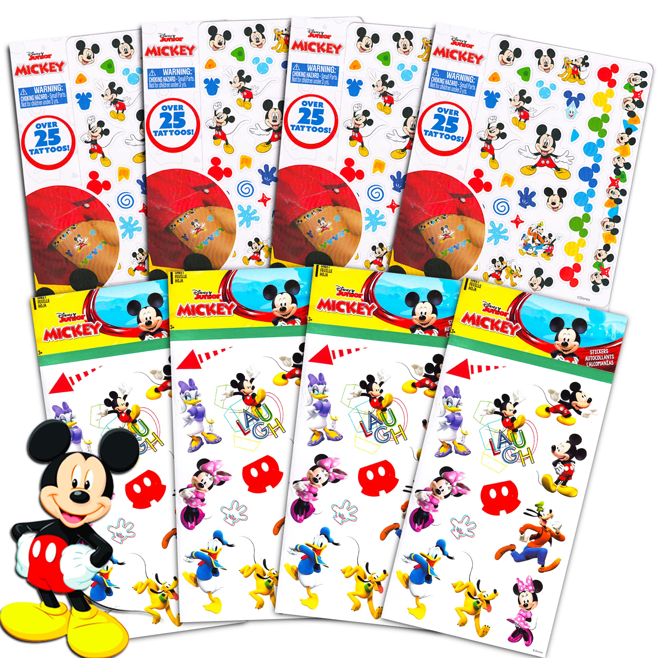 Disney Mickey Mouse Clubhouse Stickers and Tattoos 8 Pack - 200pcs Fun Party Supplies for Kids Birthday Favors, Classroom Rewards & DIY Crafts | Mickey Mouse Themed Decoration for Parties, Scrapbooking & Gift Wrapping