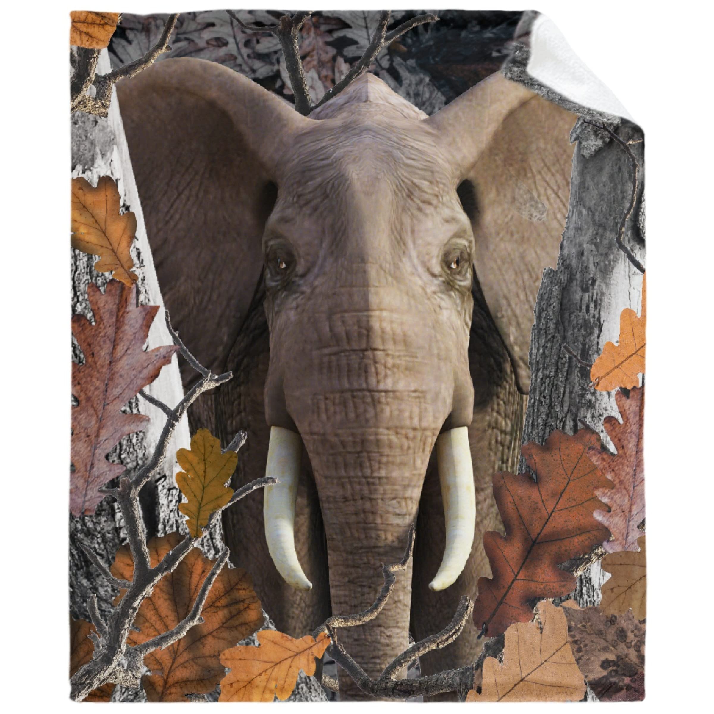 Camo Buck Elephant Forest Blanket - Soft Flannel Art Print Design for Sofa & Bed - Portable XL 90x120 Inch - Perfect Gift for Adults & Kids - Cozy Home Decor, Camping, Picnics & Outdoor Adventures