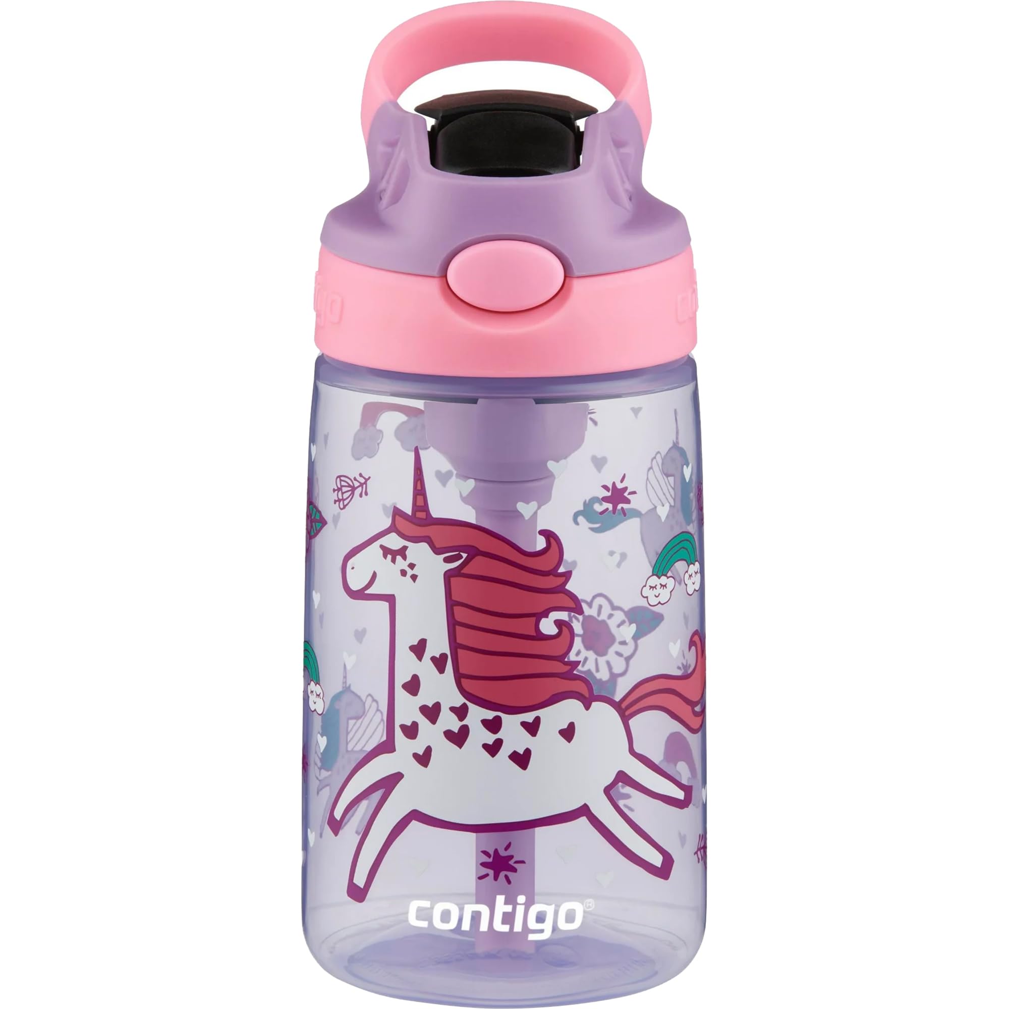 Contigo Kids 14oz AutoSpout Straw Water Bottle - Leak Proof, BPA Free, Lavender Unicorn Design - Perfect for School, Sports & Outdoor Activities