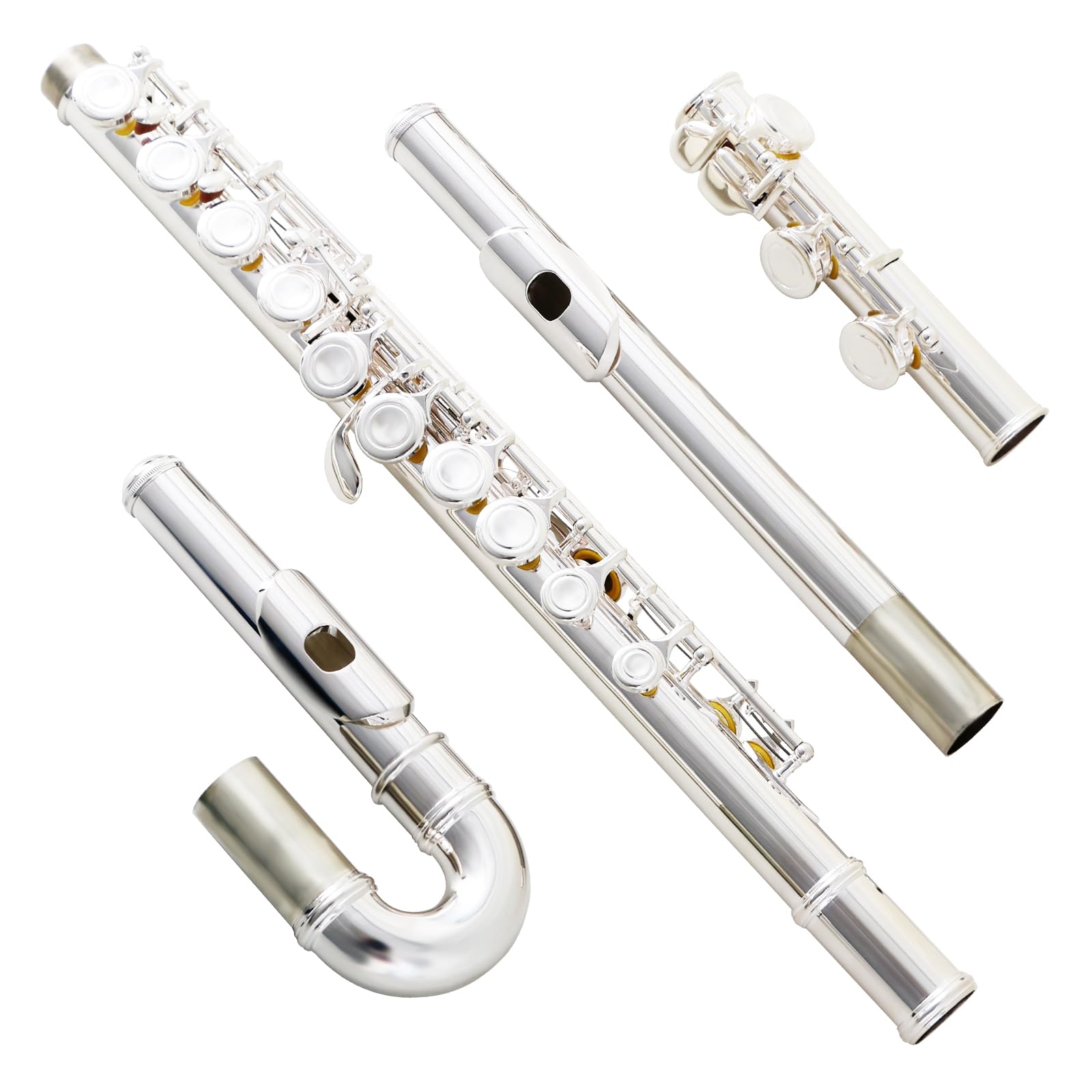 EASTROCK Silver Plated C Flute - 16 Keys Closed Hole Flute with Curved Head Joint for Beginners | Includes Mouthpiece, Cleaning Kit, Stand, Carrying Case, Gloves & Tuning Rod | Perfect for Kids, Students & Music Practice at Home or School