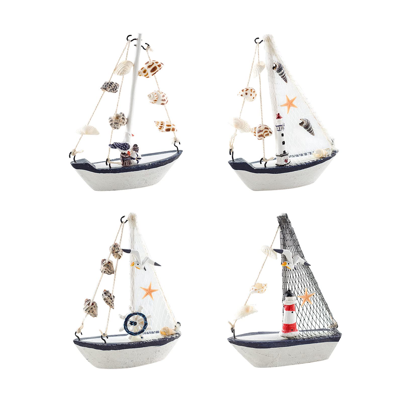 DFDGBD Nautical Wooden Sailboat Ornaments - Christmas Tree Decor, Beach Theme Home Decor, Retro Kitchen & Bathroom Decoration, Office Party Centerpiece (ABCD, One Size) - Perfect for Coastal Christmas, Beach House Accents & Nautical Themed Events