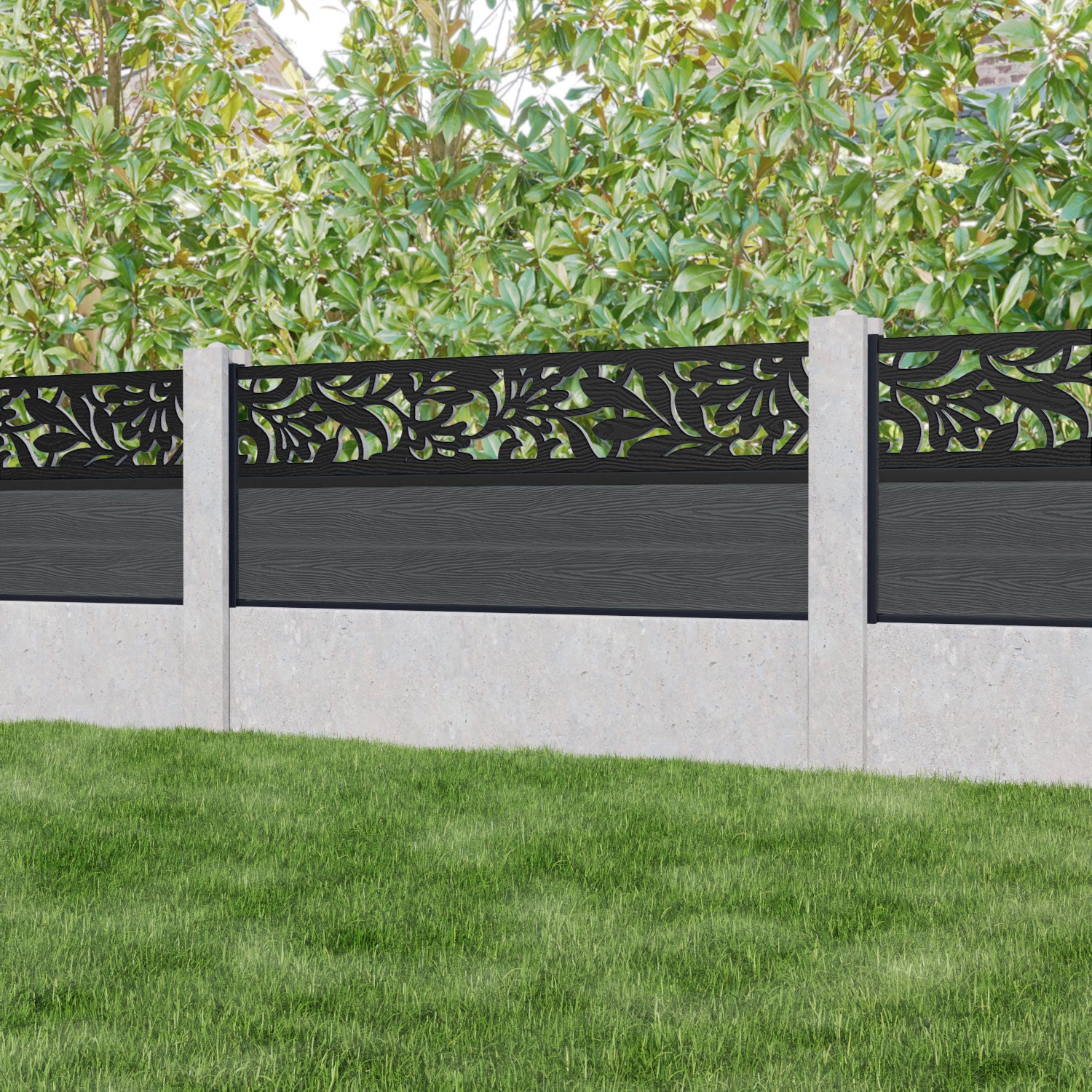 Classic Heritage Fence Panel - Dark Grey - Fits Existing Concrete Posts - Perfect for Backyard Privacy & Garden Protection
