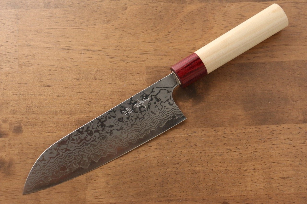 Masakage Kiri VG10 Damascus Santoku Knife 170mm - Japanese Magnolia Wood Handle - Professional Chef Knife for Slicing, Dicing & Chopping Vegetables, Meat & Fish
