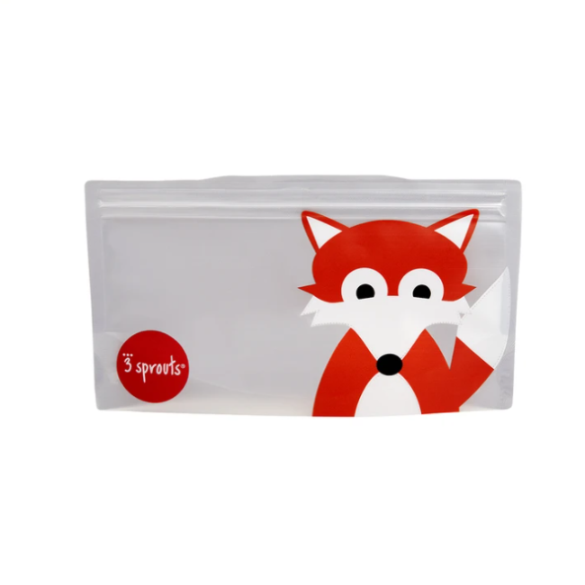 3 Sprouts Reusable Snack Bags 2-Pack - Fox Design Eco-Friendly Food Storage for Kids Lunch, School, Picnics & On-the-Go Snacks