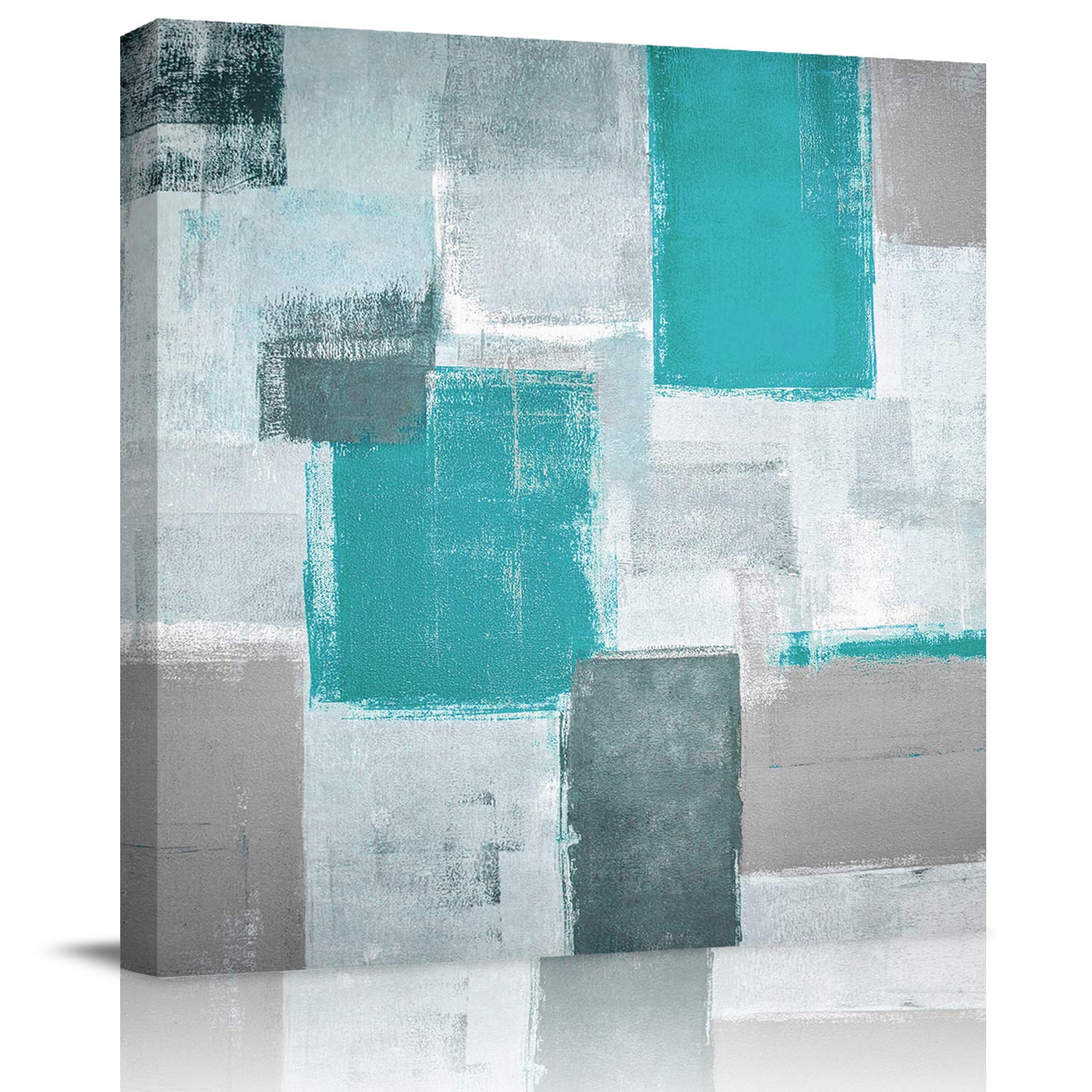Modern Abstract Teal Texture Canvas Wall Art - 28x28 Inch Square Giclee Print with Wooden Frame, Ready to Hang - Perfect for Bedroom, Living Room & Home Decor - Oil Painting Style Artwork for Contemporary Spaces