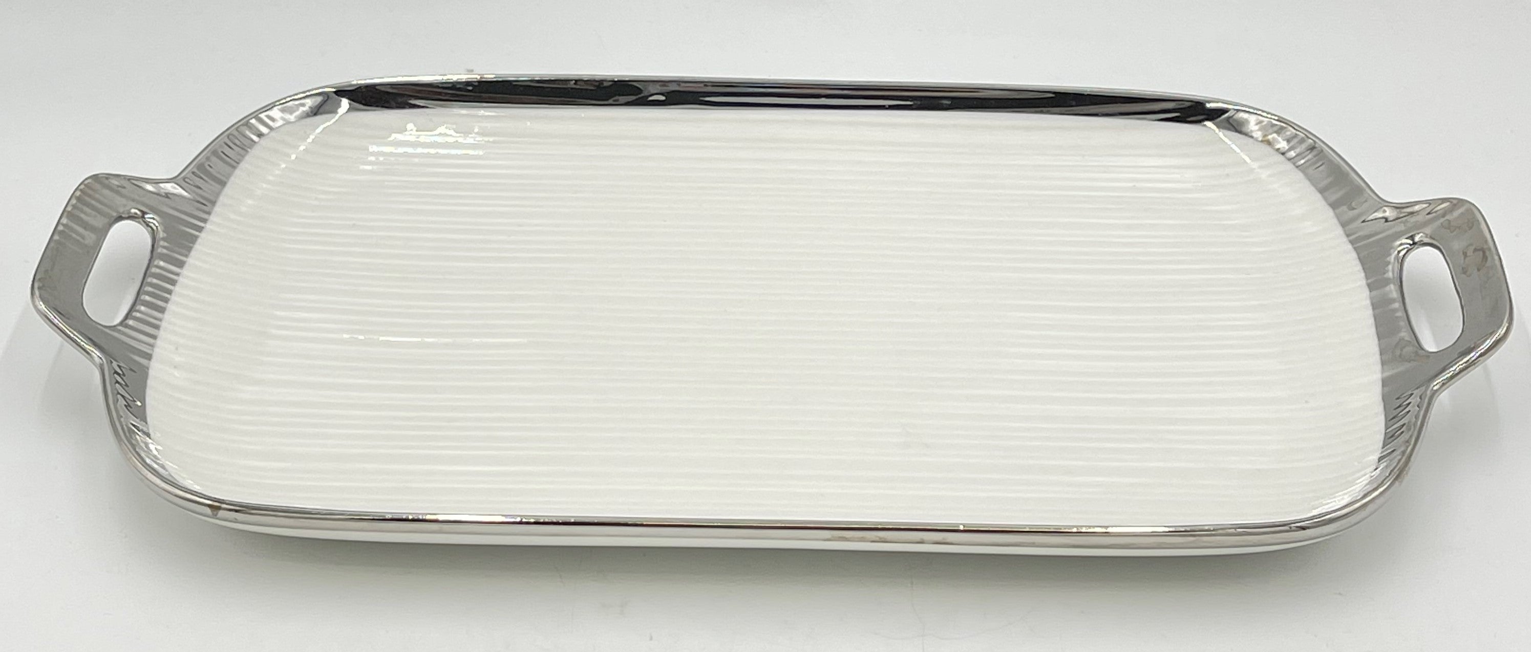 15x8.25 Inch Silver Rim Rectangle Serving Platter - 24 Piece Bulk Set for Catering, Buffets, and Party Dining