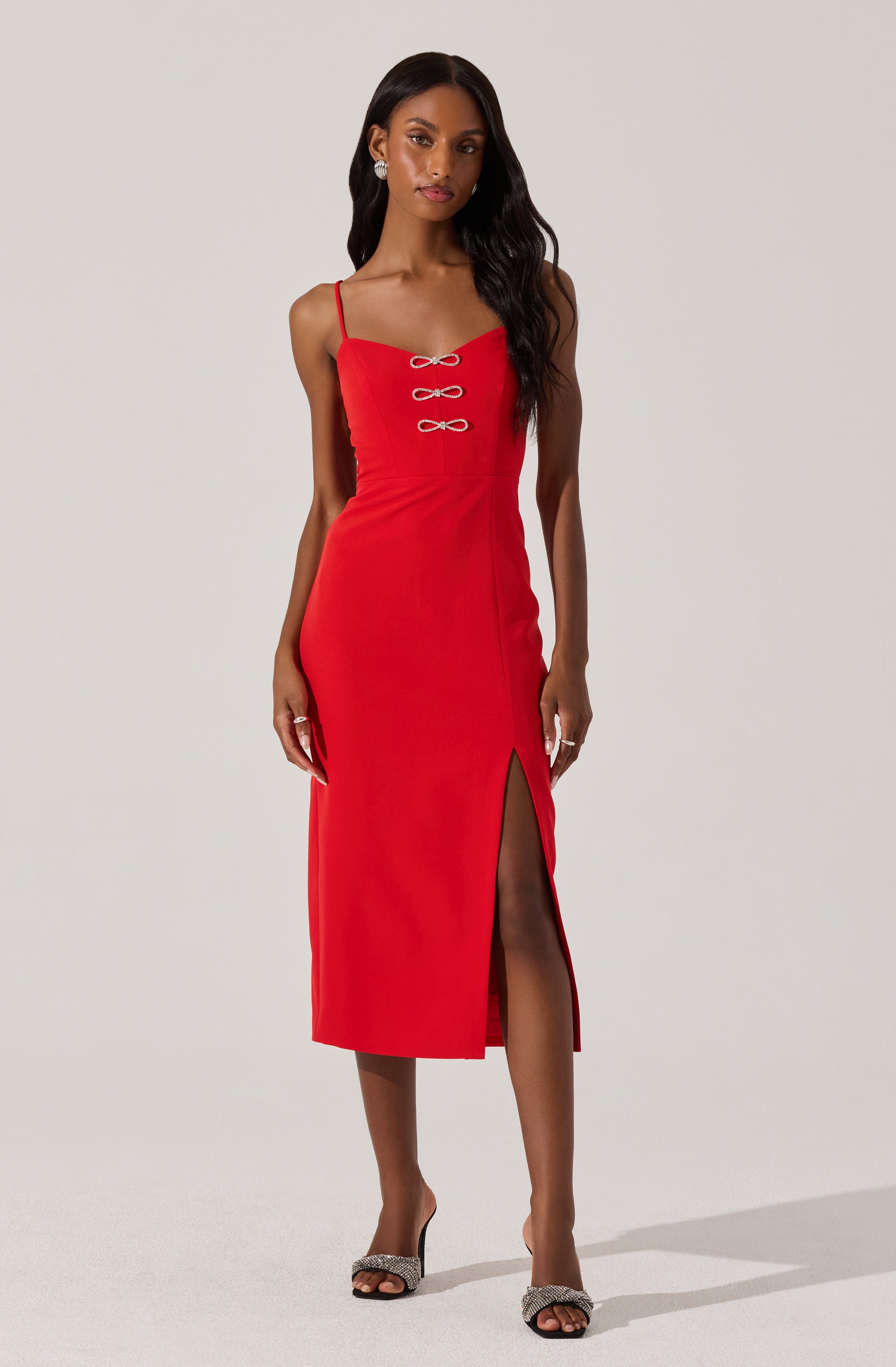 Embellished Bow Detail Midi Dress for Women - Elegant Party & Wedding Guest Outfit - Perfect for Cocktail Dresses, Formal Events & Special Occasions