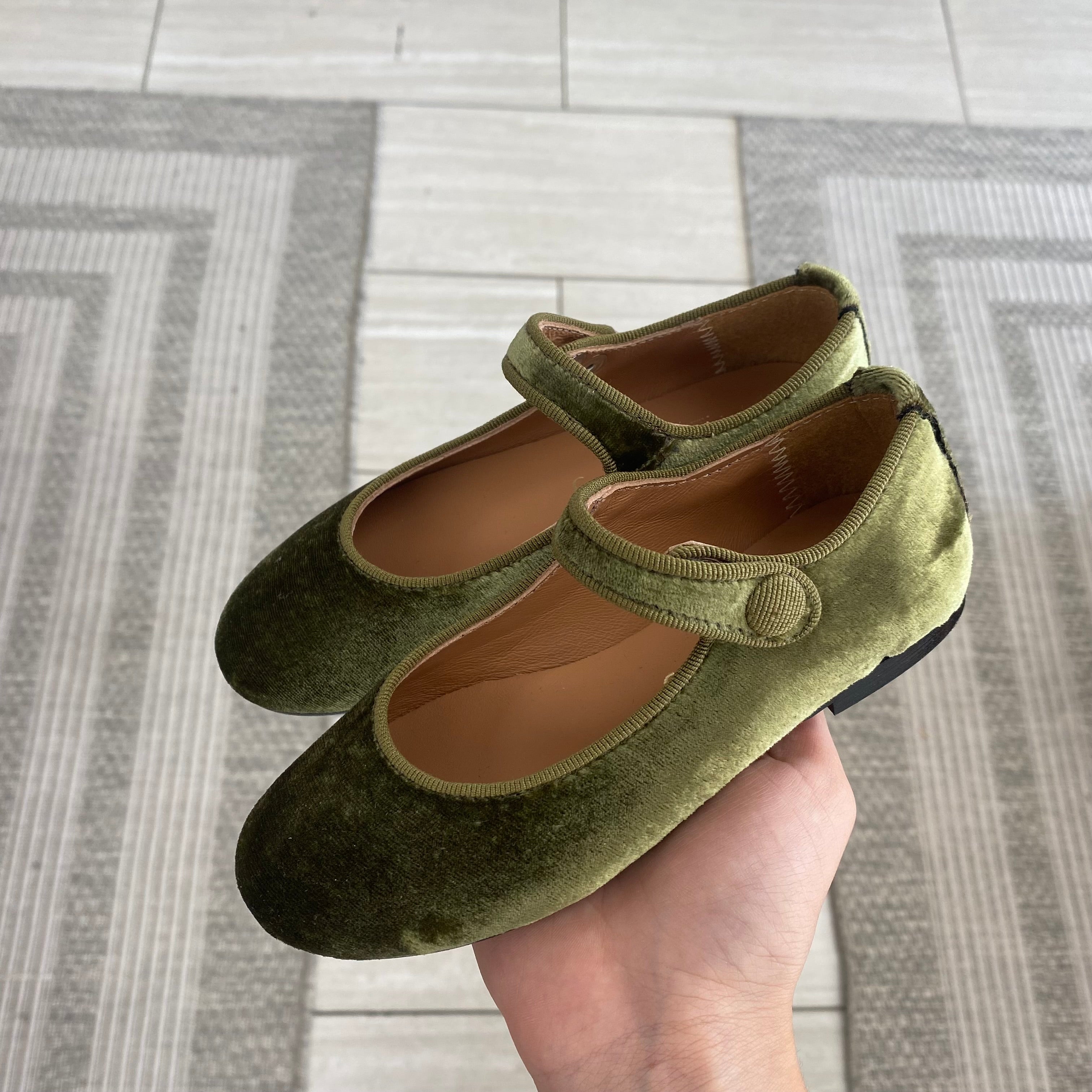 Khaki Velvet Mary Jane Flats for Women - Comfortable & Stylish Shoes for Work, Casual Outfits & Special Occasions