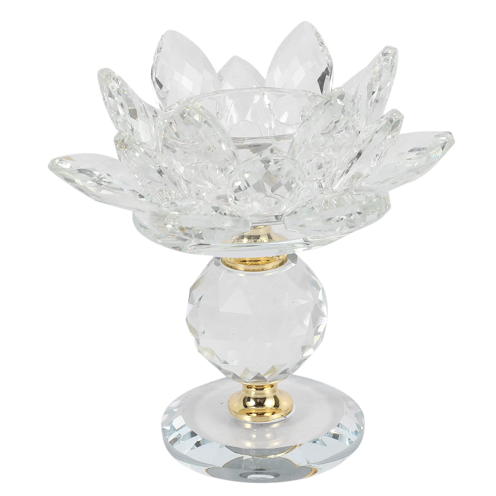 Kuinayouyi Glass Block Lotus Flower Metal Candle Holders - Feng Shui Home Decor Tealight Candle Stand for Living Room, Bedroom, Wedding & Meditation Spaces - White Candlesticks