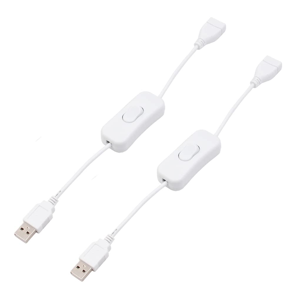 2 Pack White Male to Female USB Extension Cable with On/Off Switch - Inline Rocker Power Control for Dash Cam, LED Desk Lamp, USB Fan, Light Strips - Perfect for Home, Office & Car Accessories