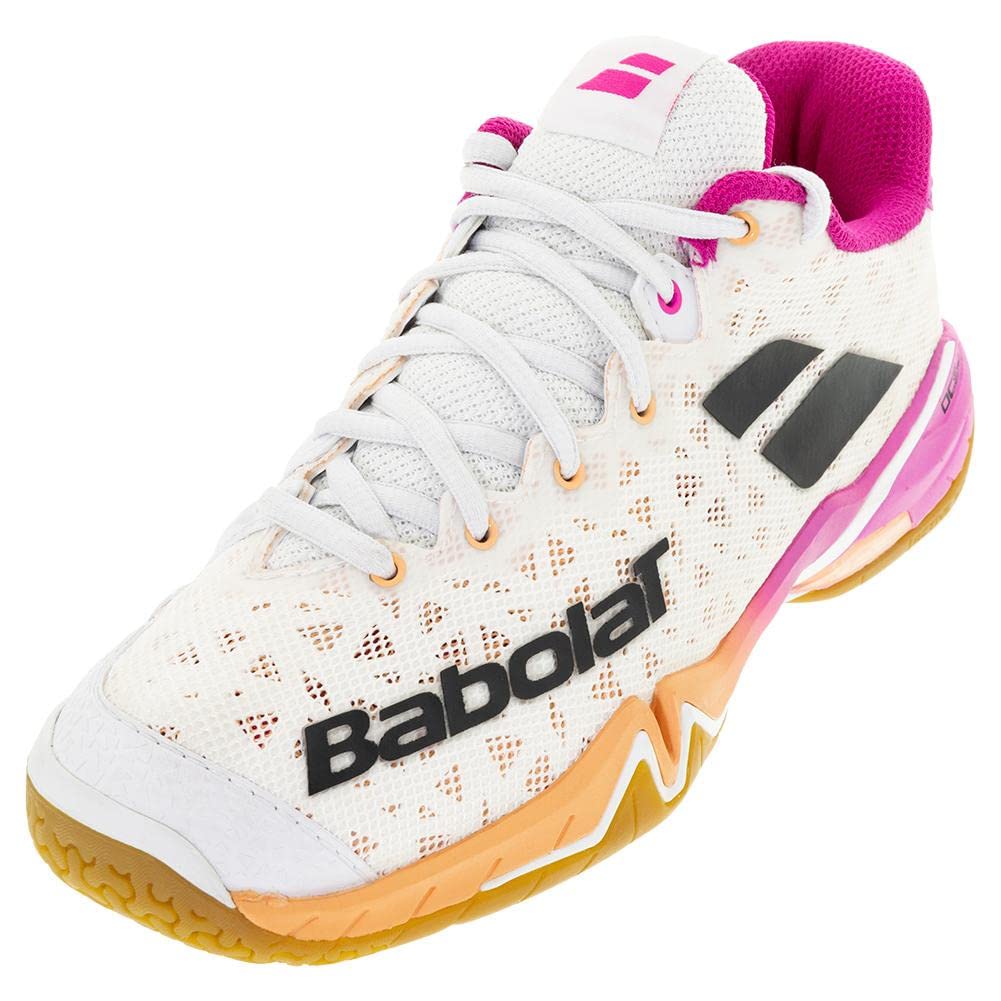 Babolat Shadow Tour Women's Badminton Shoes - White & Pink | Lightweight Court Shoes for Women | Perfect for Indoor Badminton, Tennis & Squash Games