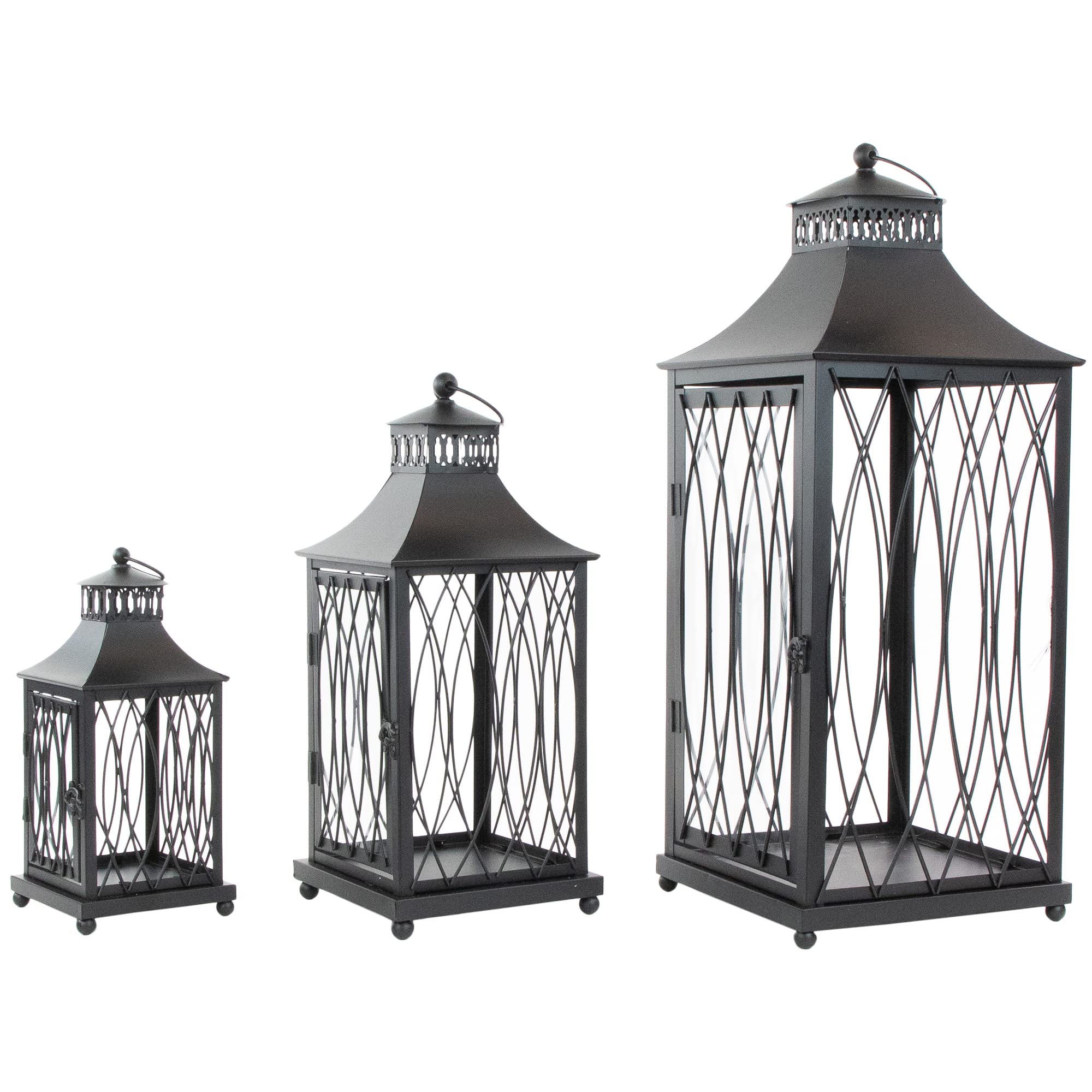 Northlight Set of 3 Black Lattice Style Candle Lanterns - Elegant Outdoor & Indoor Decor for Patio, Garden, Wedding, and Home Decoration