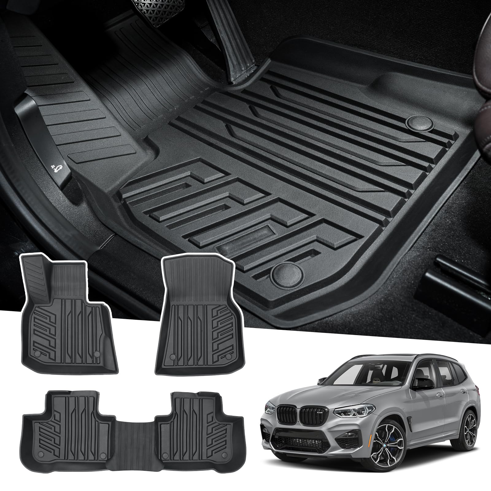 2018-2024 BMW X3 & 2019-2024 BMW X4 Custom Fit All-Weather Floor Mats - Heavy Duty 3D TPE Car Mats for BMW X3 Accessories - Perfect for Winter, Rain & Mud Protection (Fits All Models) - Ideal for Daily Commute & Road Trips