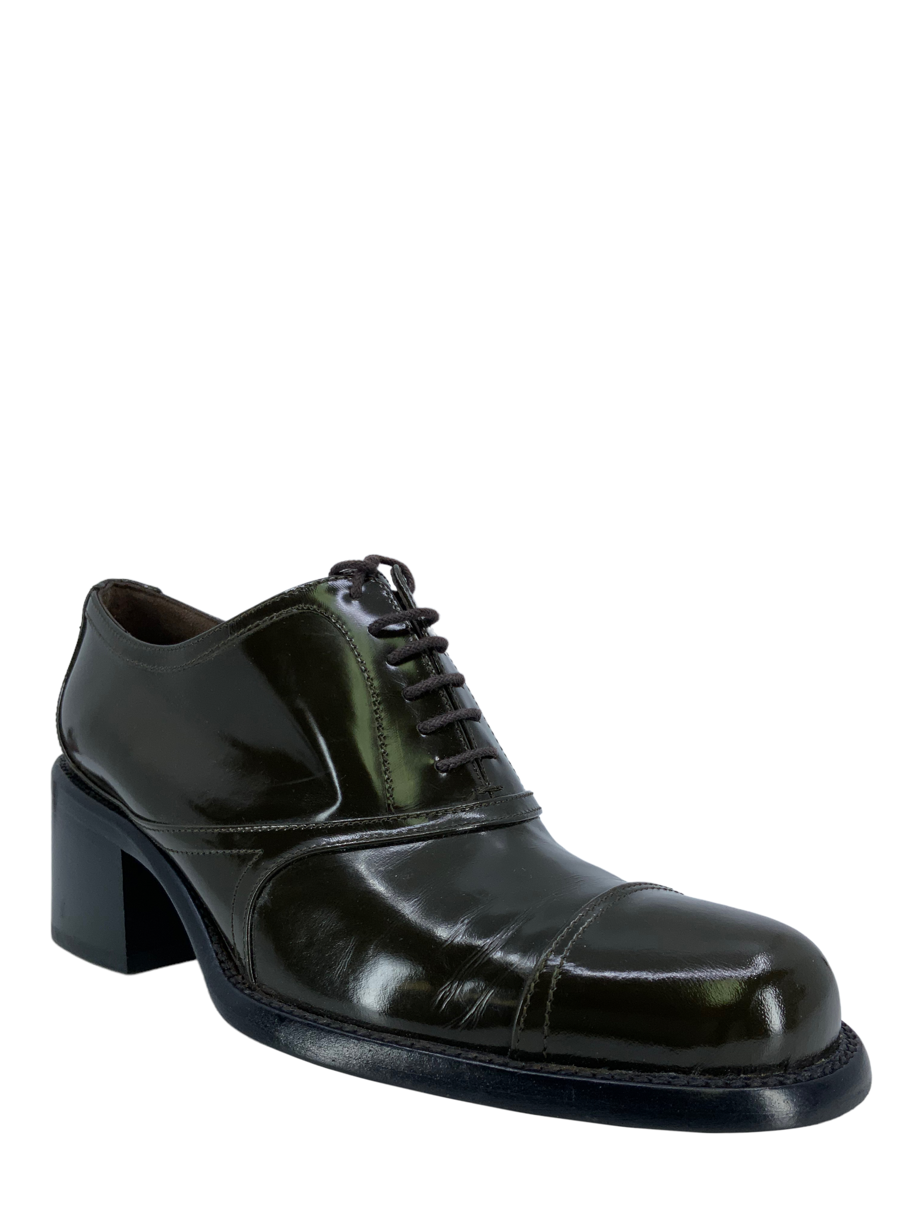PRADA Leather Lace-Up Loafers Women's Size 7 - Classic Comfortable Dress Shoes for Office, Party & Formal Occasions