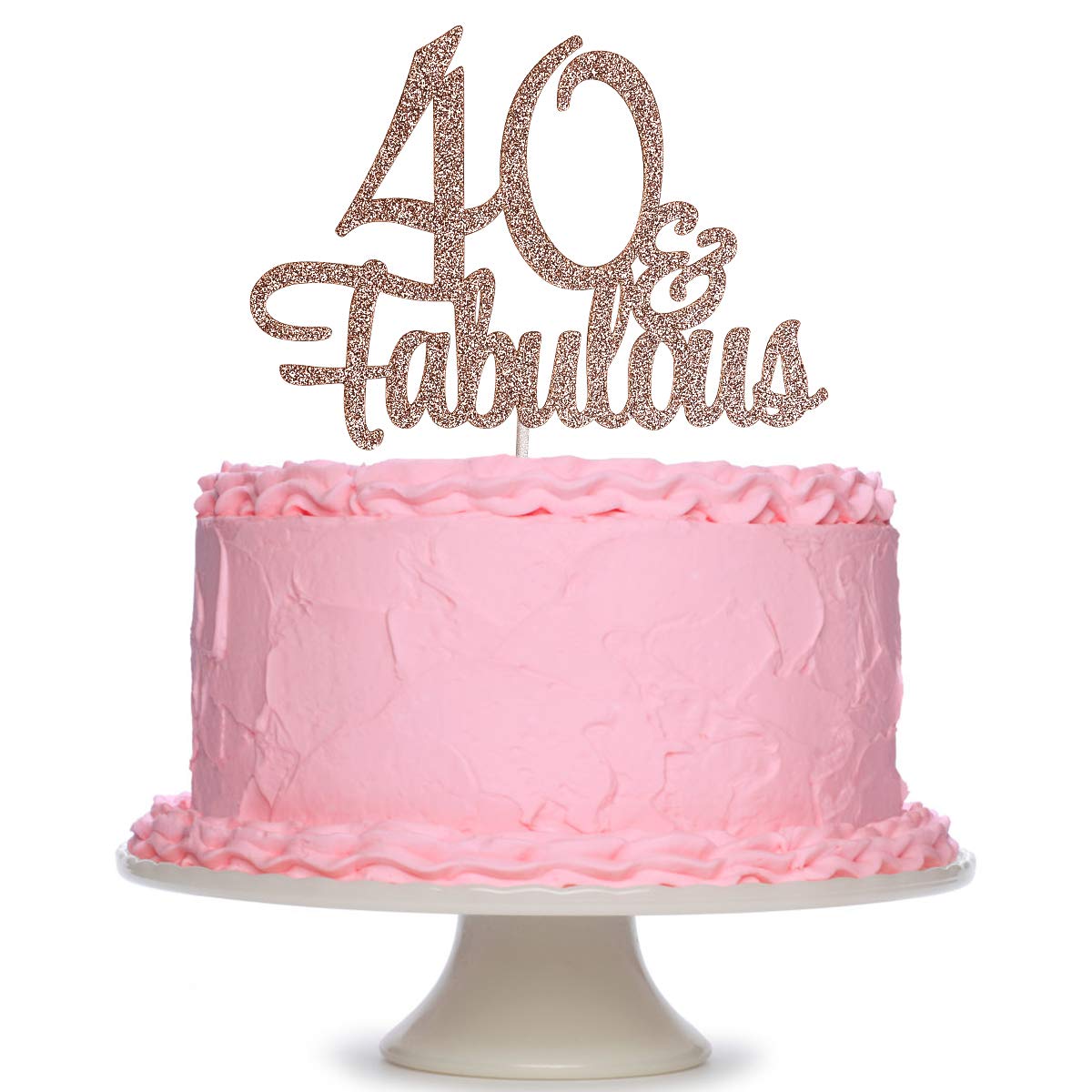 Rose Gold Glitter 40 and Fabulous Cake Topper - Elegant 40th Birthday Cake Decoration for Women, Perfect for Anniversary Parties & Milestone Celebrations