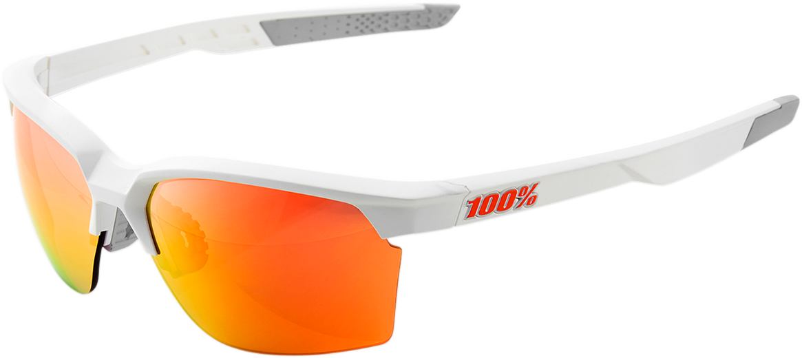 100% Sportcoupe Sunglasses - White Frame with Red Mirror Lens (Model 61020-000-43) | UV Protection for Running, Cycling & Outdoor Sports