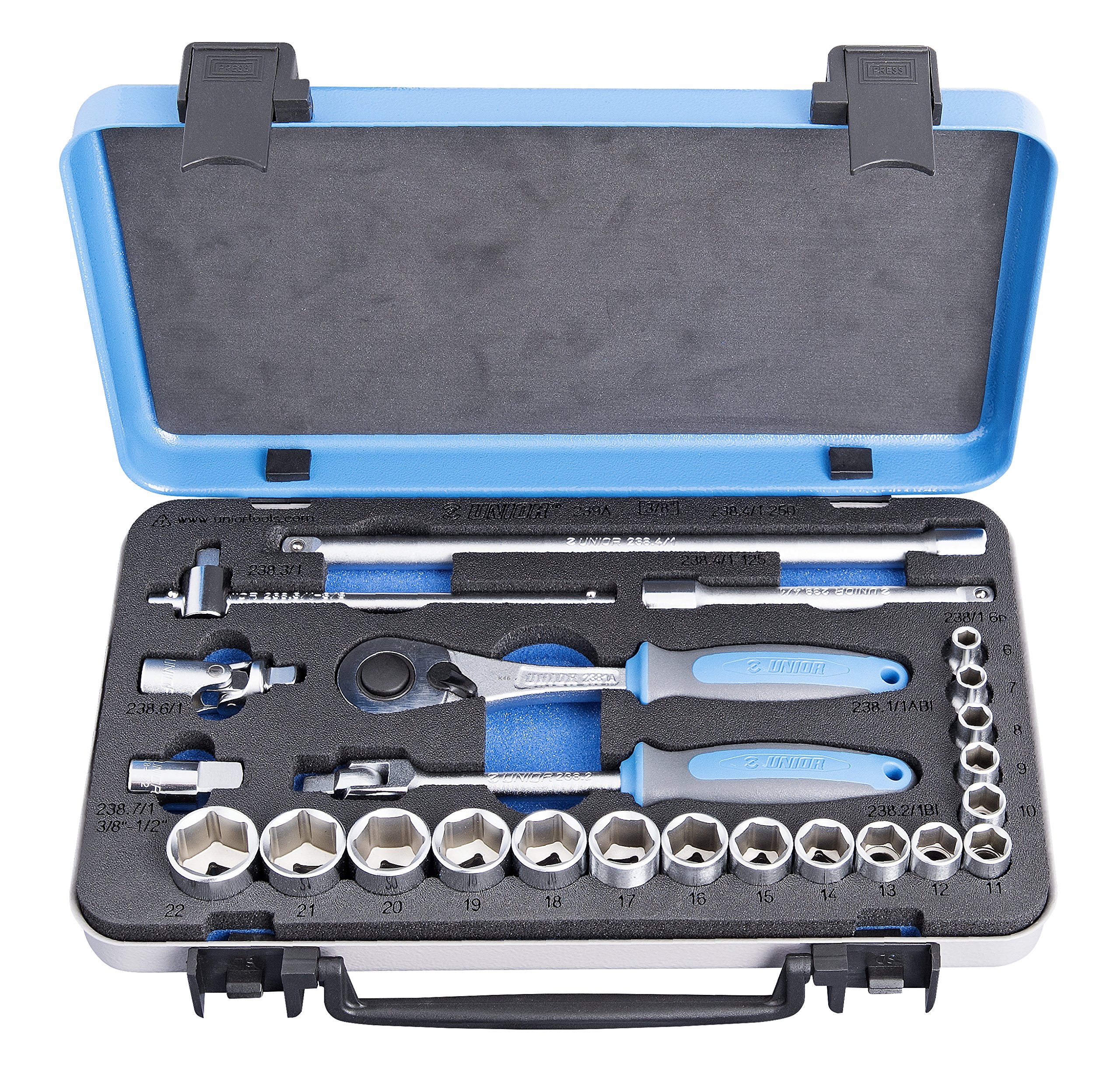 Unior 9612509 3/8-Inch Drive 24-Piece Metric Socket Set (6-22mm) - Professional Automotive & DIY Tool Kit for Car Repair, Home Maintenance & Mechanical Work