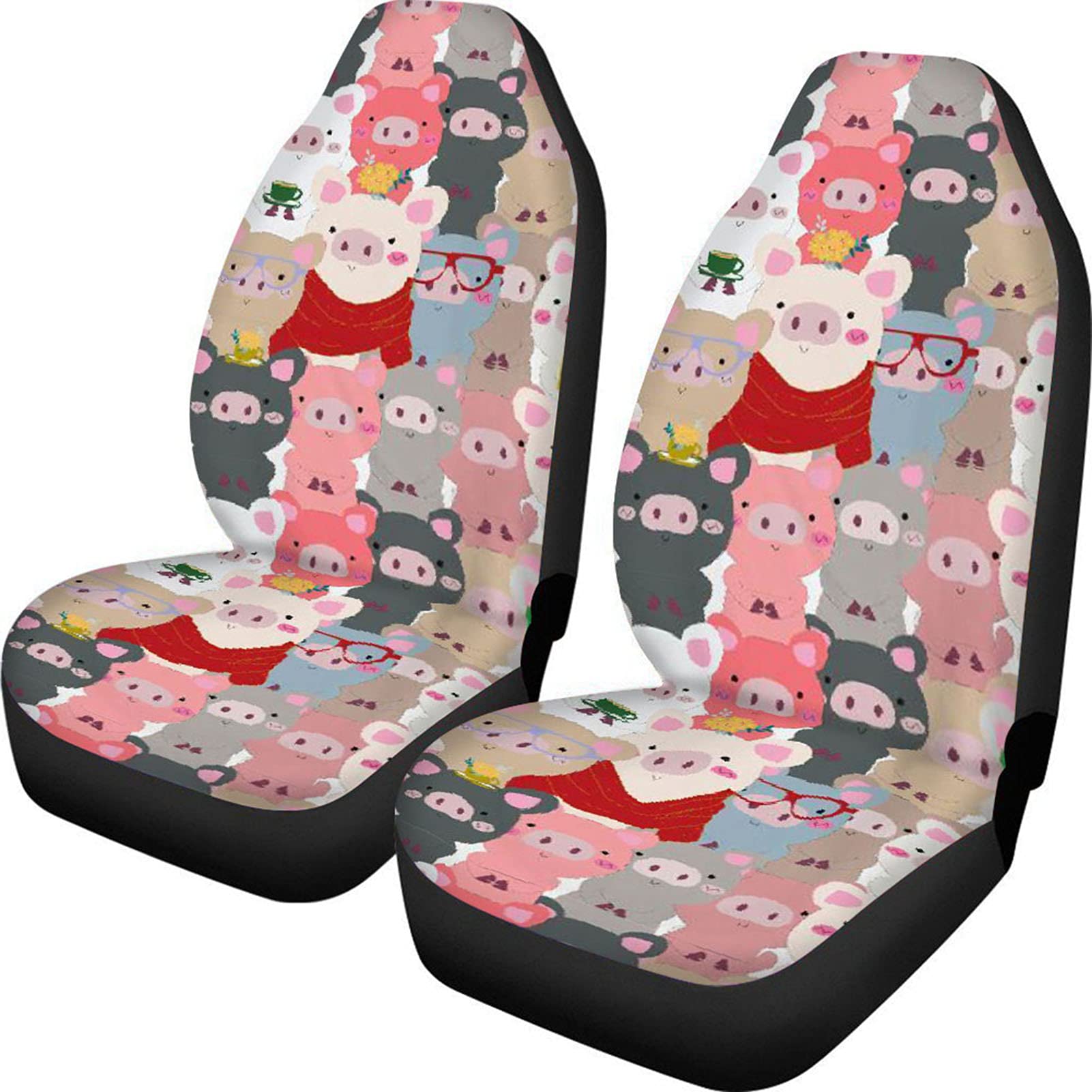 Trendy KUILIUPET Cartoon Cute Pigs Pattern Car Seat Covers - Front Seats Only, Universal Fit 2-Pack Set for Women | Waterproof Car Protector & Decorative Accessories for Daily Commute, Road Trips & Travel