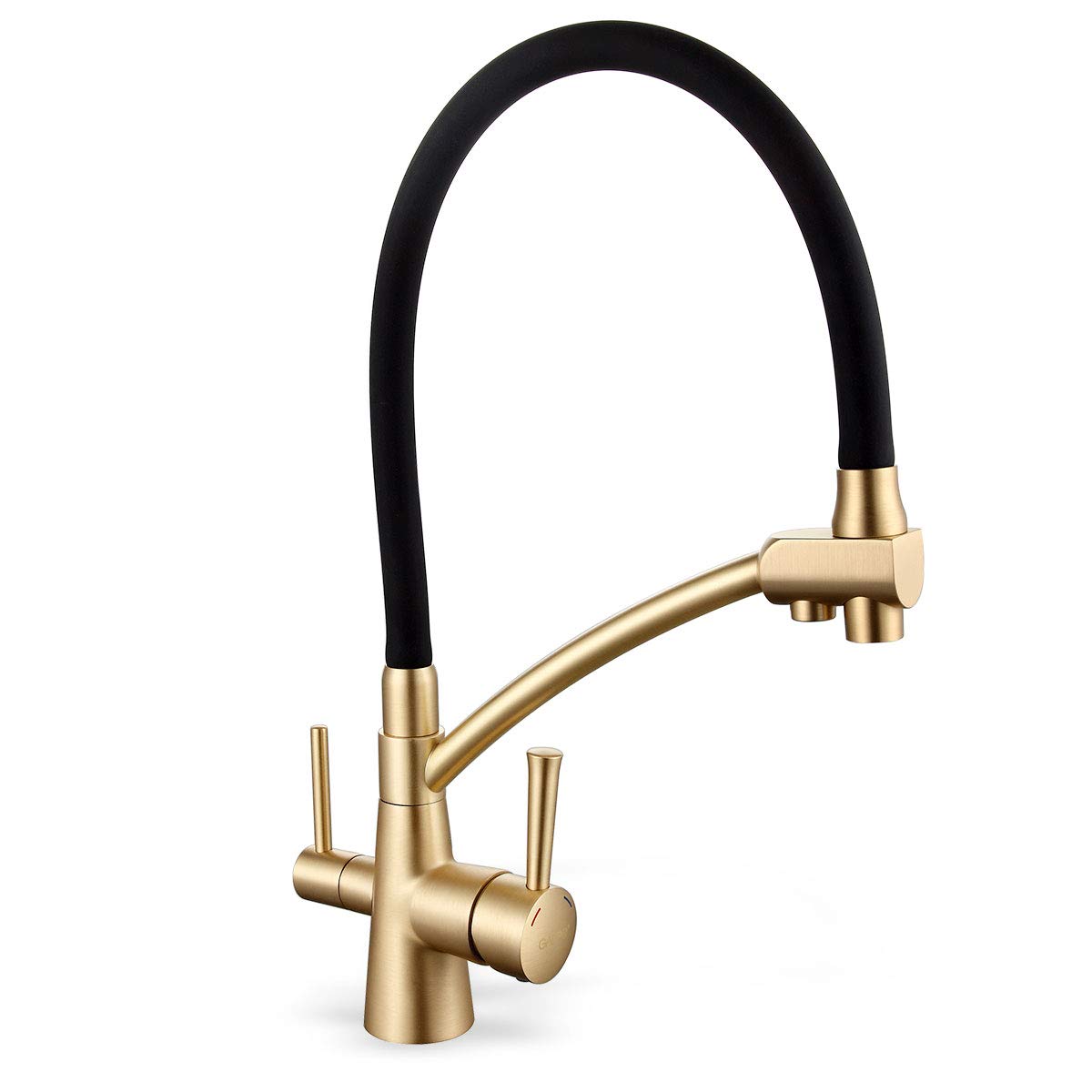GAPPO Gold Dual Handle High Arc Pull Out Kitchen Faucet with 3-in-1 Water Filter Purifier for Modern Sinks, Perfect for Cooking and Cleaning