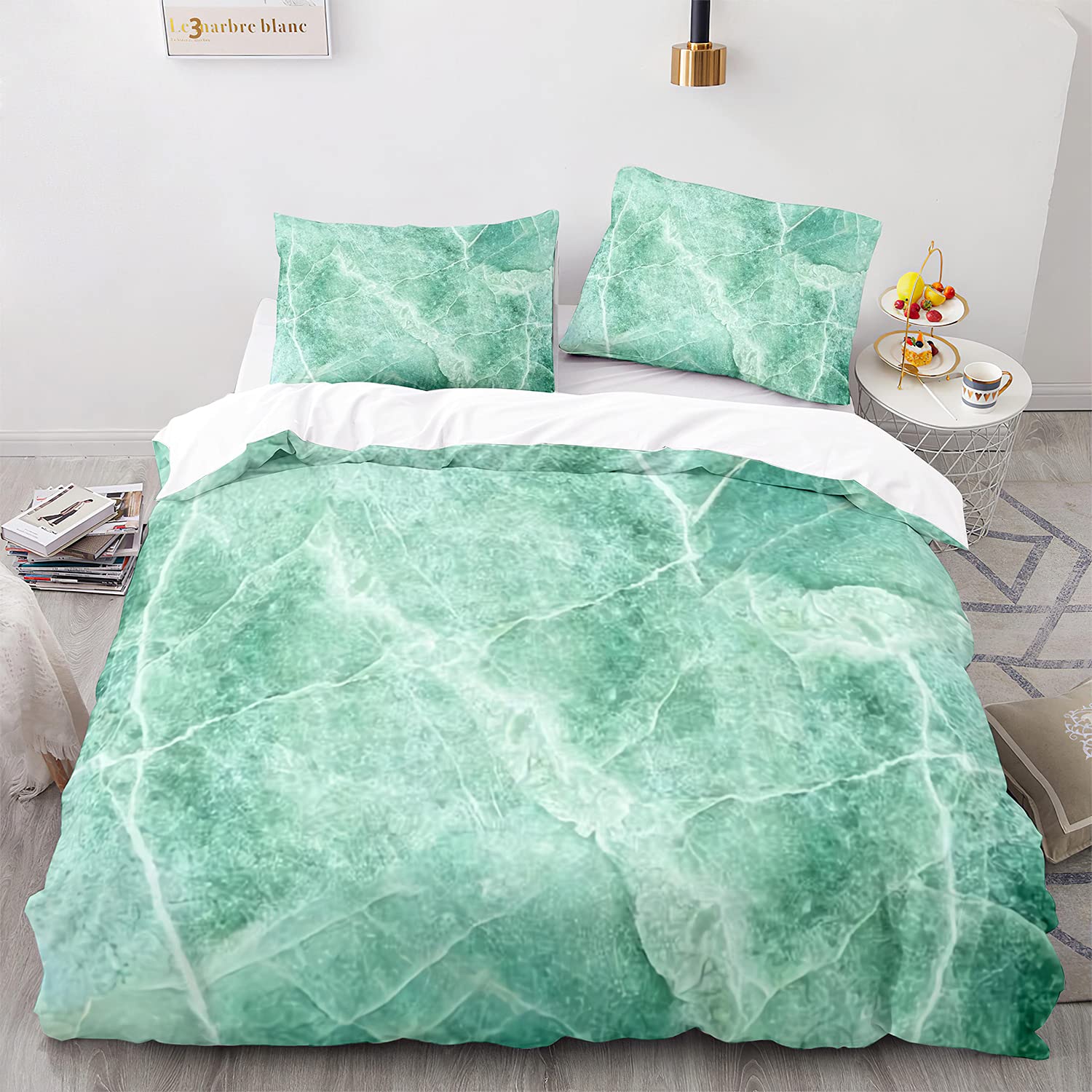 Premium Marble Duvet Cover Set - Queen Size Bedding with Quilt & Comforter Cover (No Insert) - Luxury Hotel Style for Master Bedroom & Guest Room Decor
