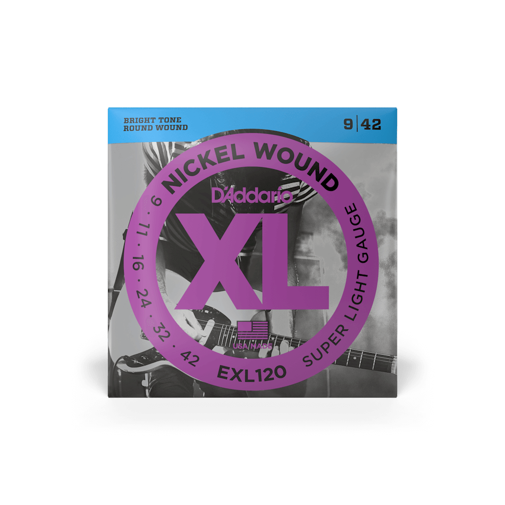 D'Addario EXL120 Nickel Wound Electric Guitar Strings - Super Light Gauge (09-42) for Smooth Playability & Bright Tone | Perfect for Rock, Blues & Practice Sessions