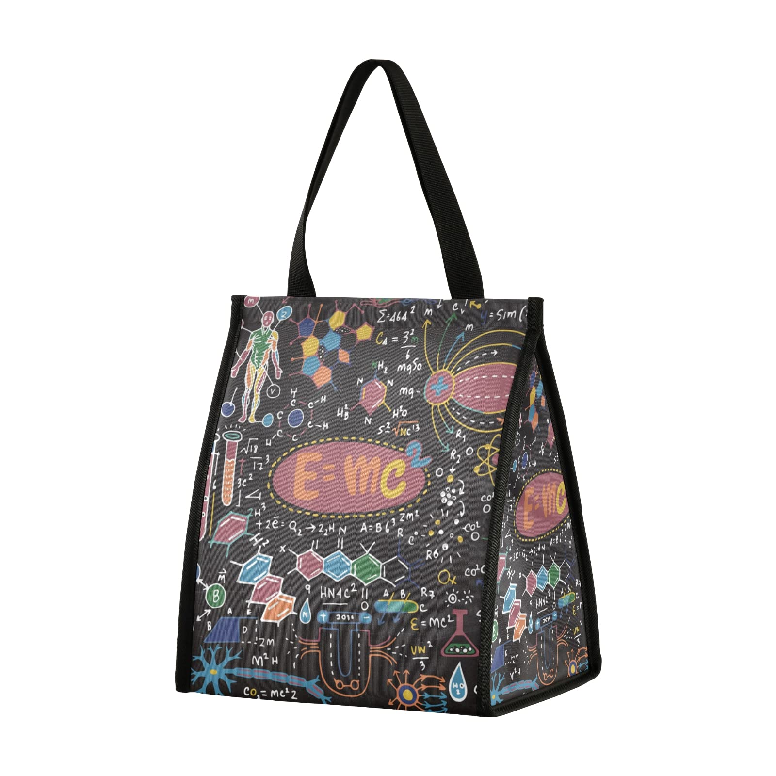 Insulated Waterproof Lunch Bag for Women & Men - Black Chalkboard Design Cooler Tote for Work, School, Travel & Picnic | Reusable Lunch Box for Office, Hiking & Beach Outings
