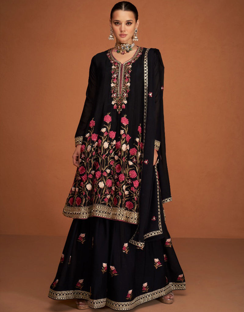 Premium Black Chiffon Silk Palazzo Pants Suit for Women - Elegant Wide Leg Lounge & Evening Wear for Parties, Weddings & Special Occasions