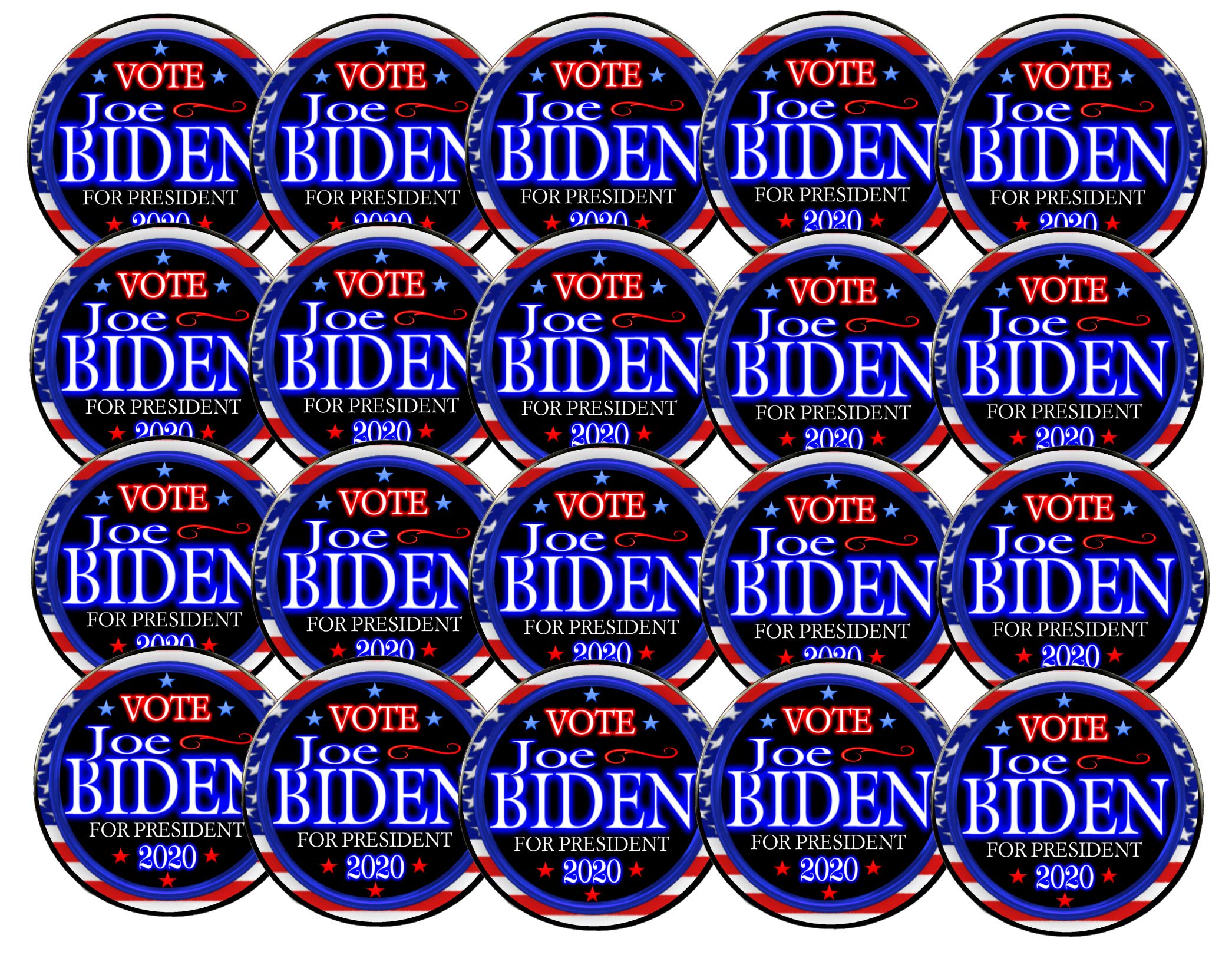 20-Pack Joe Biden 2020 President Campaign Pins & Magnets - Choose Your Size | Perfect for Political Rallies, Office Decor & Collector Displays